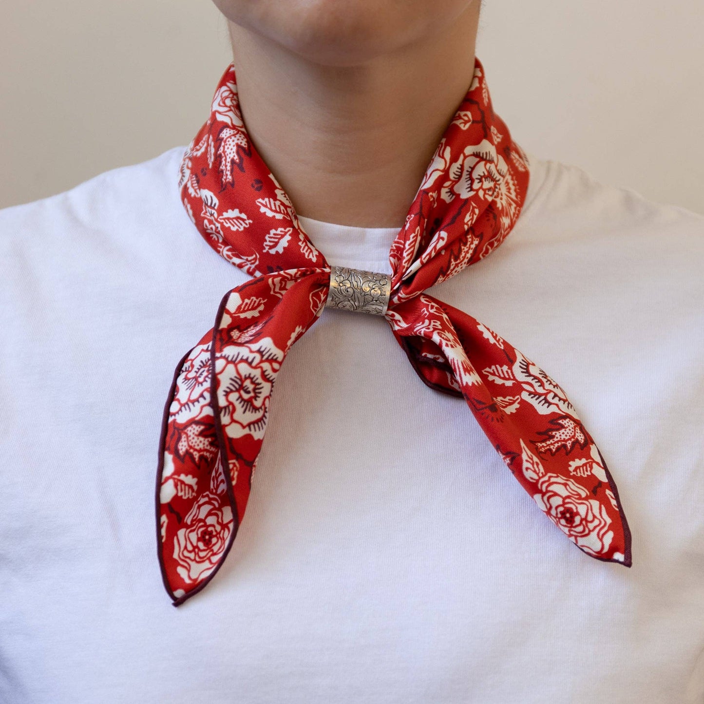 Silk Twill Scarf in Rosey Hot Red