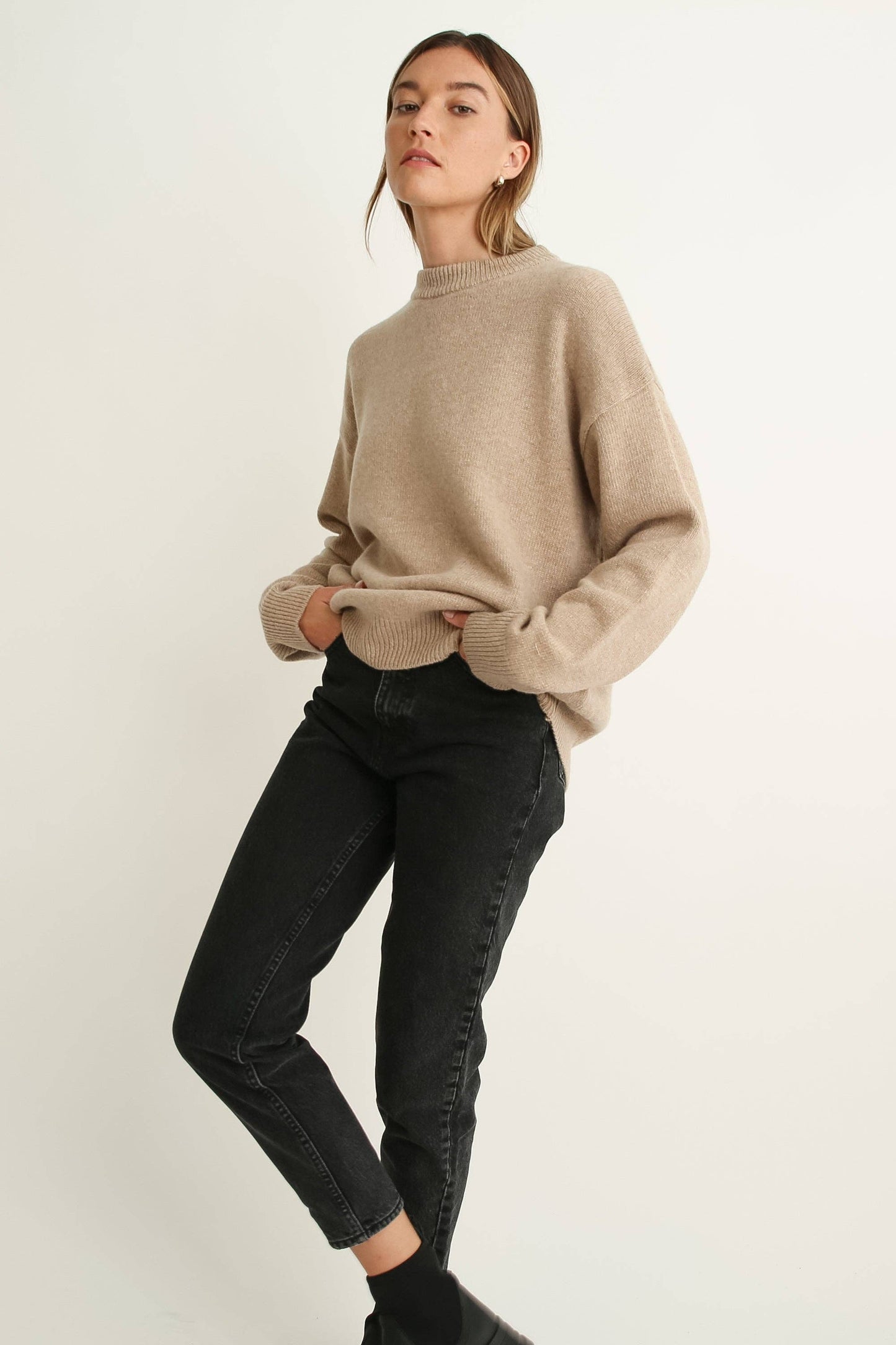 The Oversized Wool + Cashmere Sweater in Dark Oatmeal