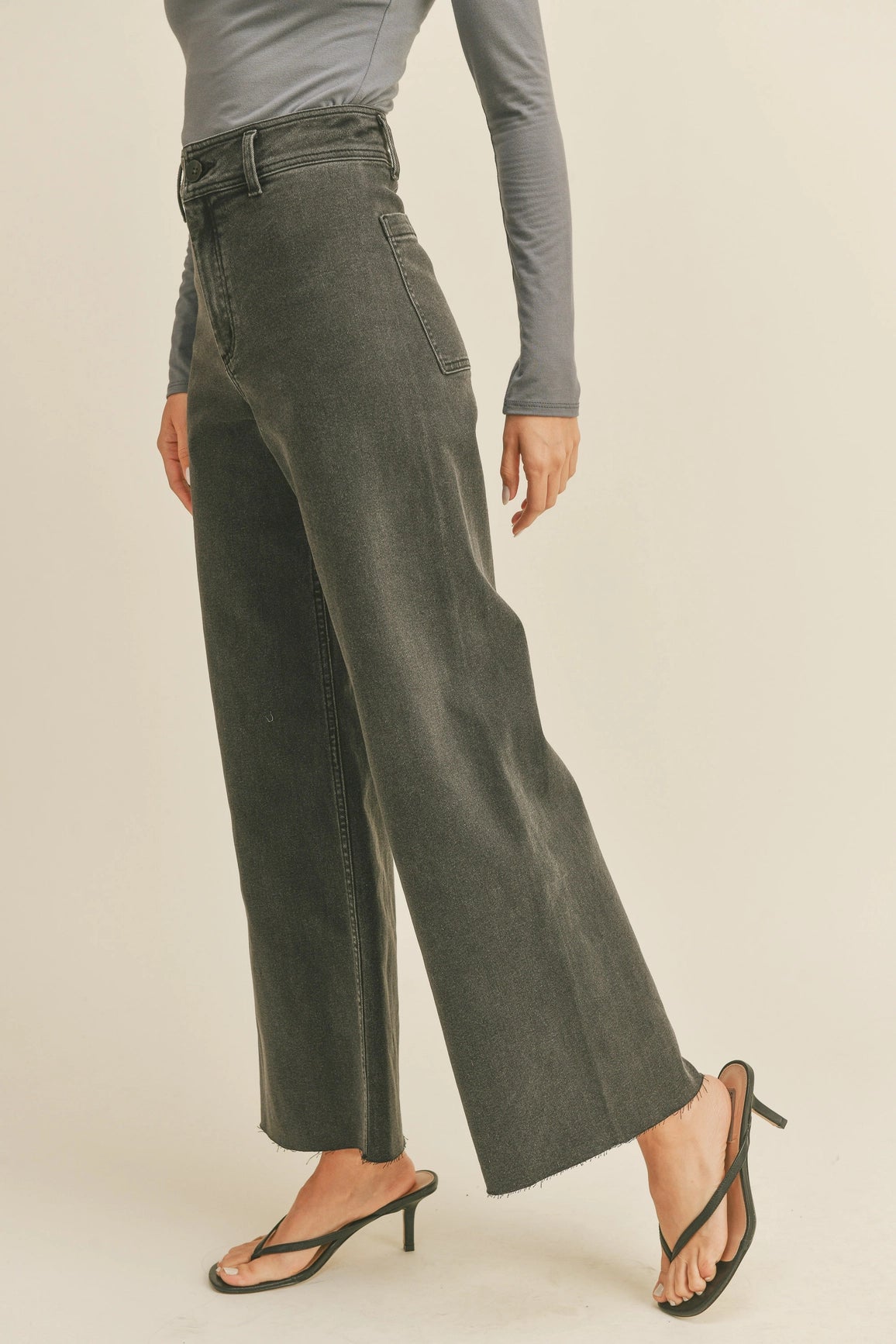 The High Rise Straight Charcoal Wide Leg Denim