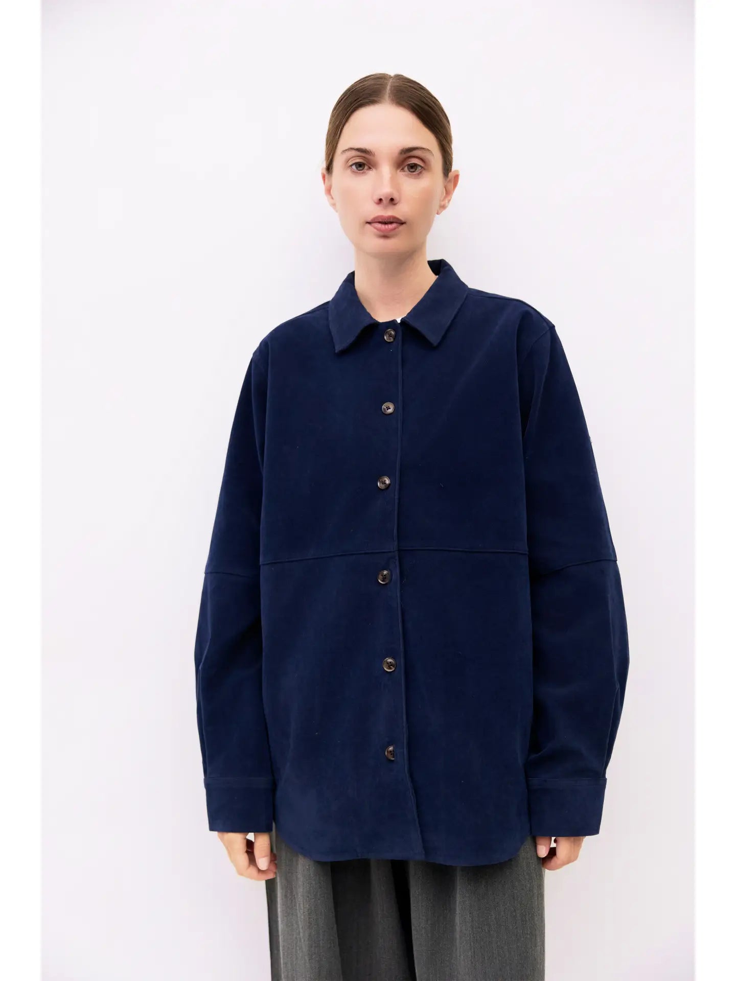 The Dean Faux Suede Jacket in Indigo