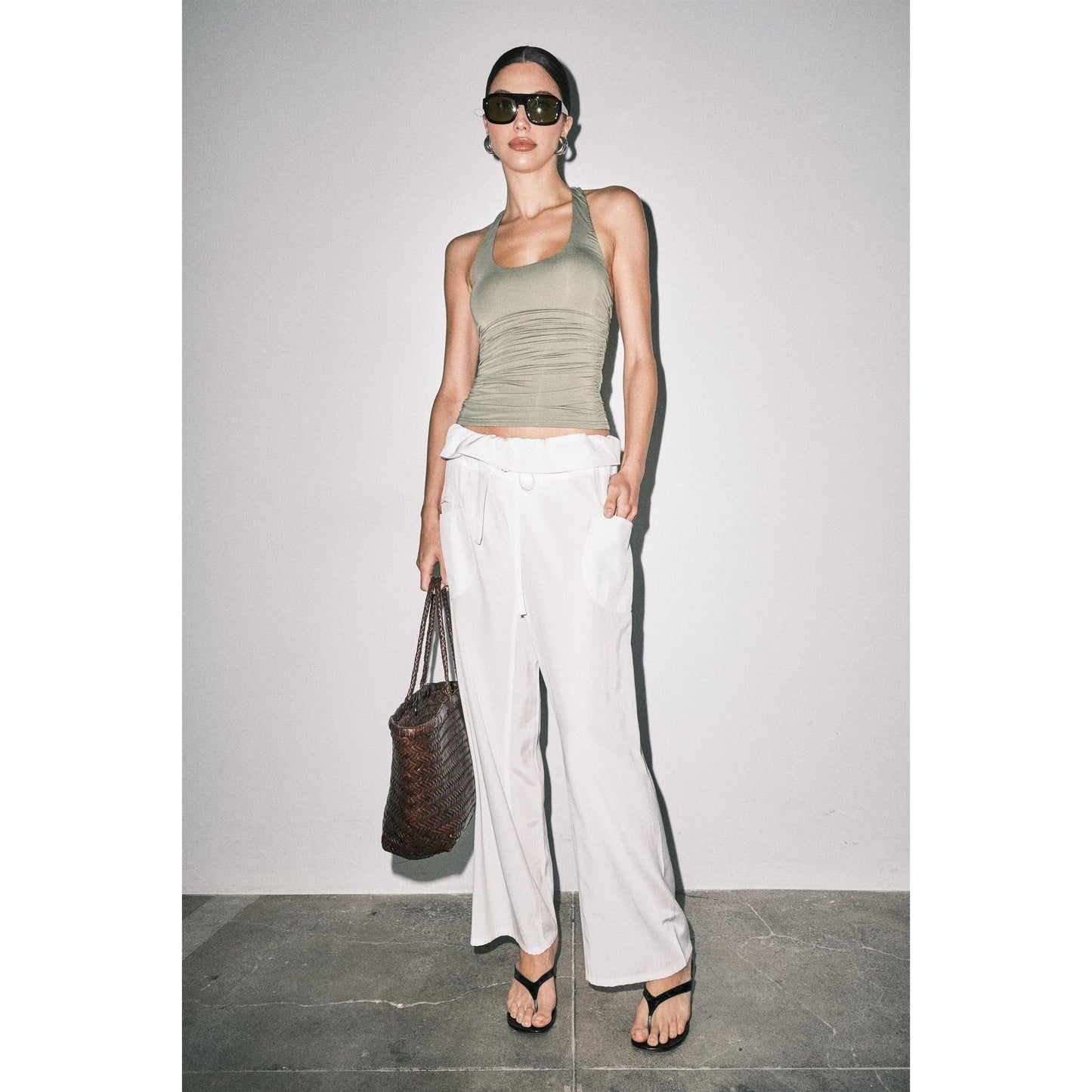The Mirabelle Ruched Halter in Olive