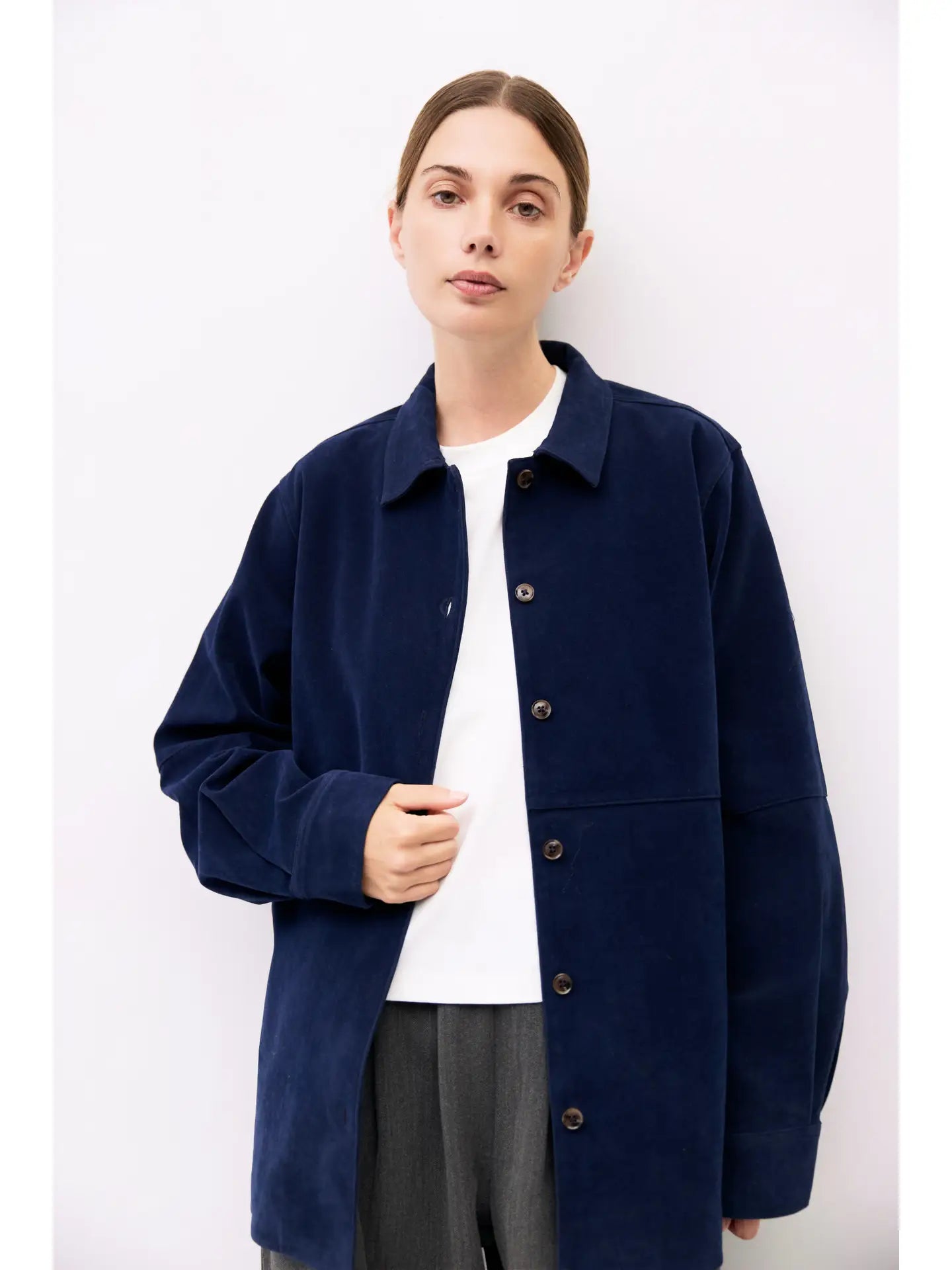 The Dean Faux Suede Jacket in Indigo
