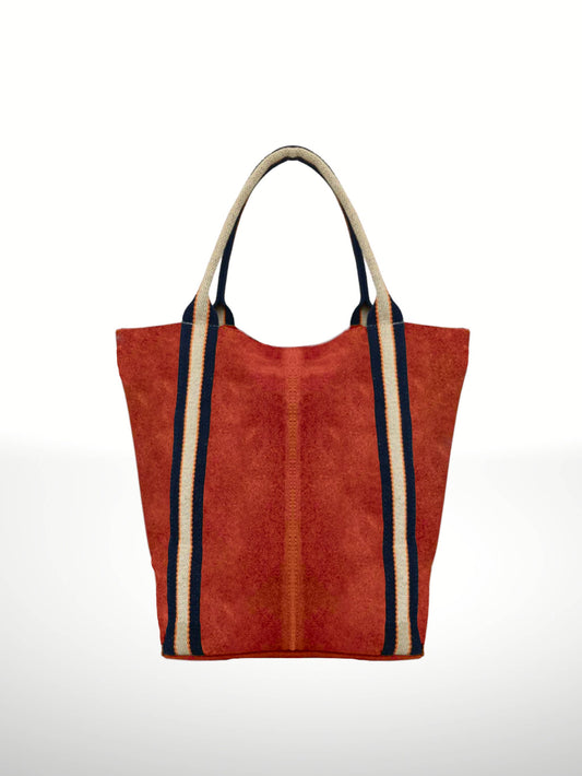 Melody Suede Leather Tote Bag in Tomato Red
