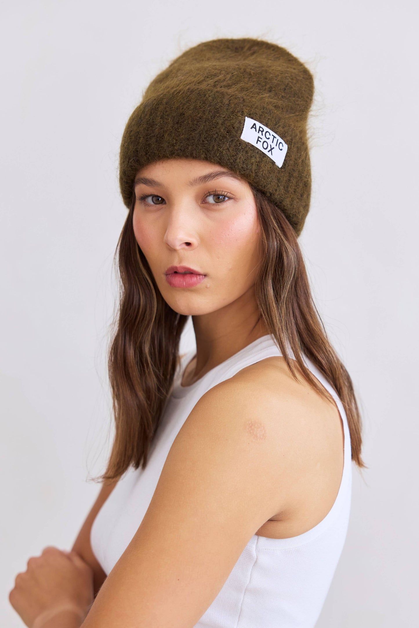 The Mohair Beanie in Khaki Green