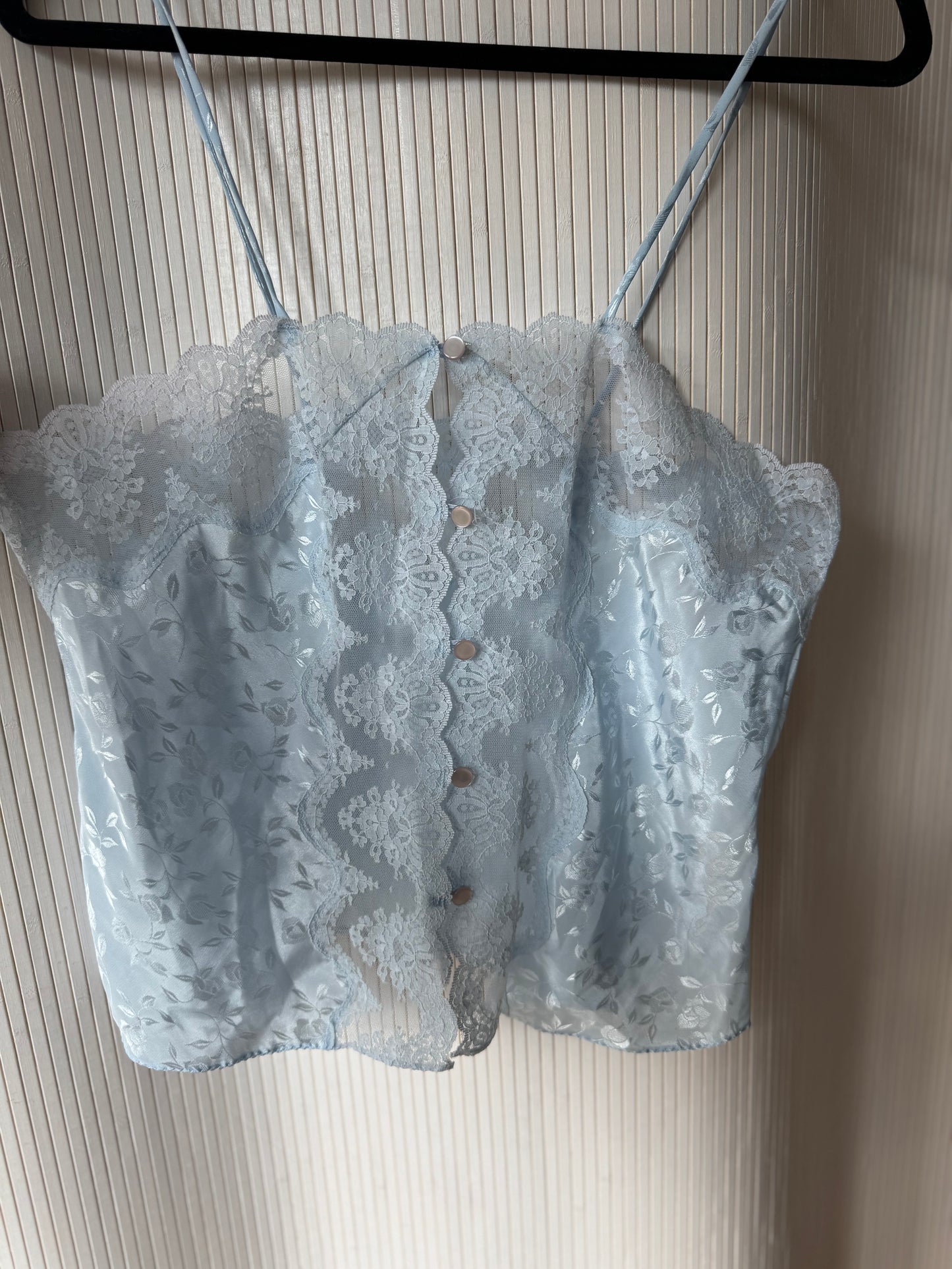 Vintage 1980s Ilise Stevens Baby Blue Lace Tank