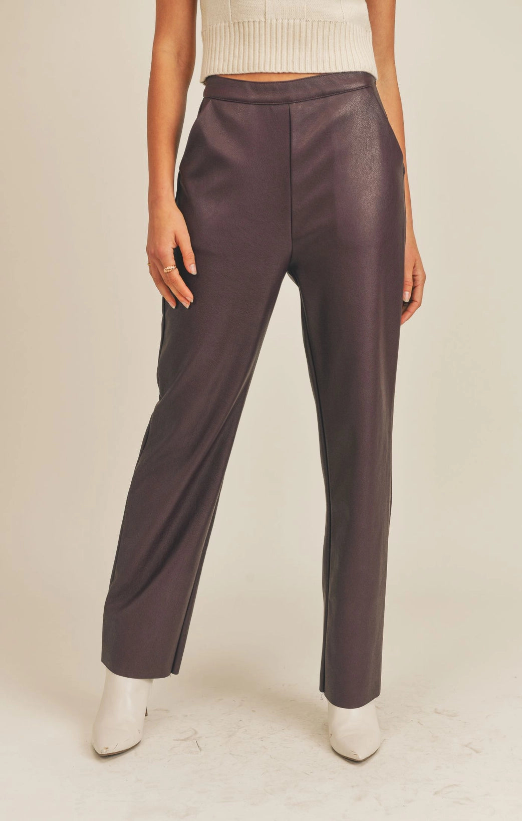 The London Vegan Leather Pants in Burgundy