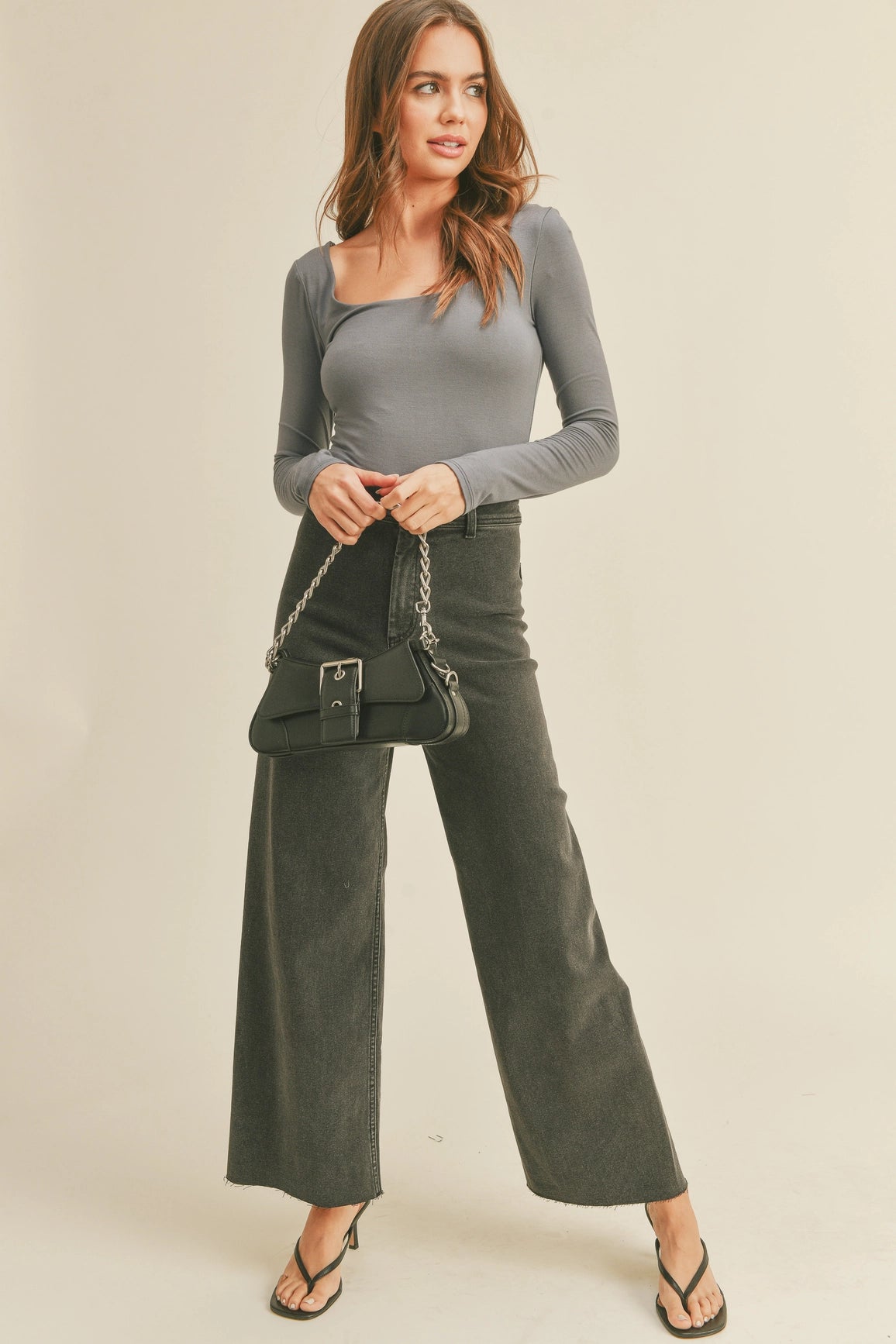 The High Rise Straight Charcoal Wide Leg Denim