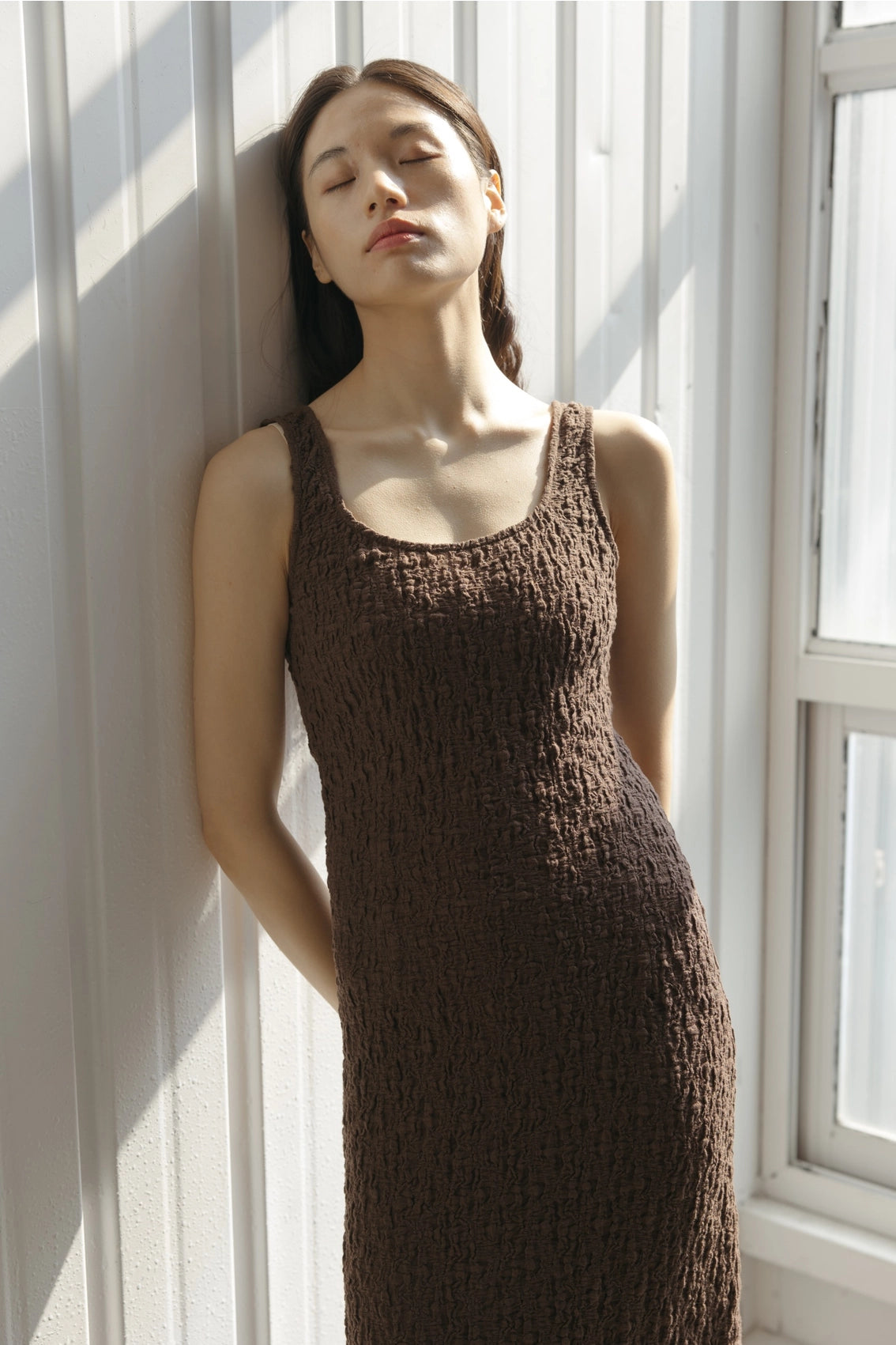The Claudia Texture Dress in Brown