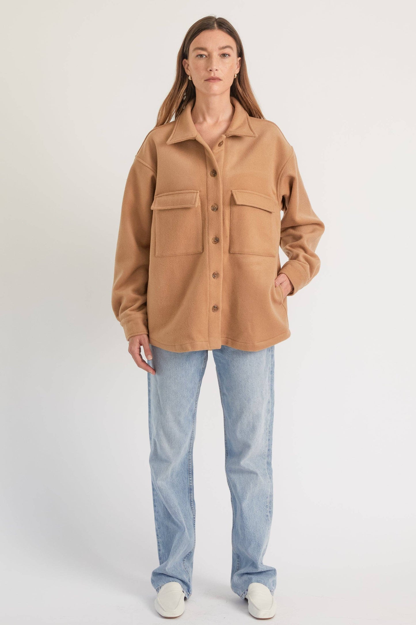 The Almina Wool Shirt Jacket in Light Camel