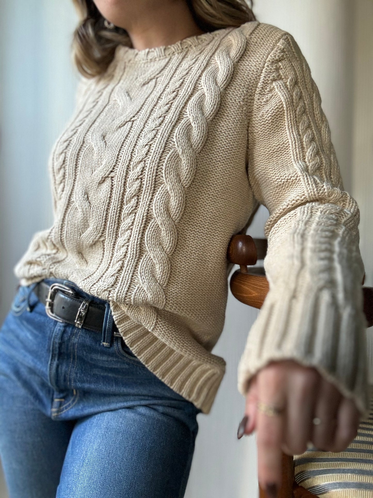 Vintage LL Bean beige cable knit sweater