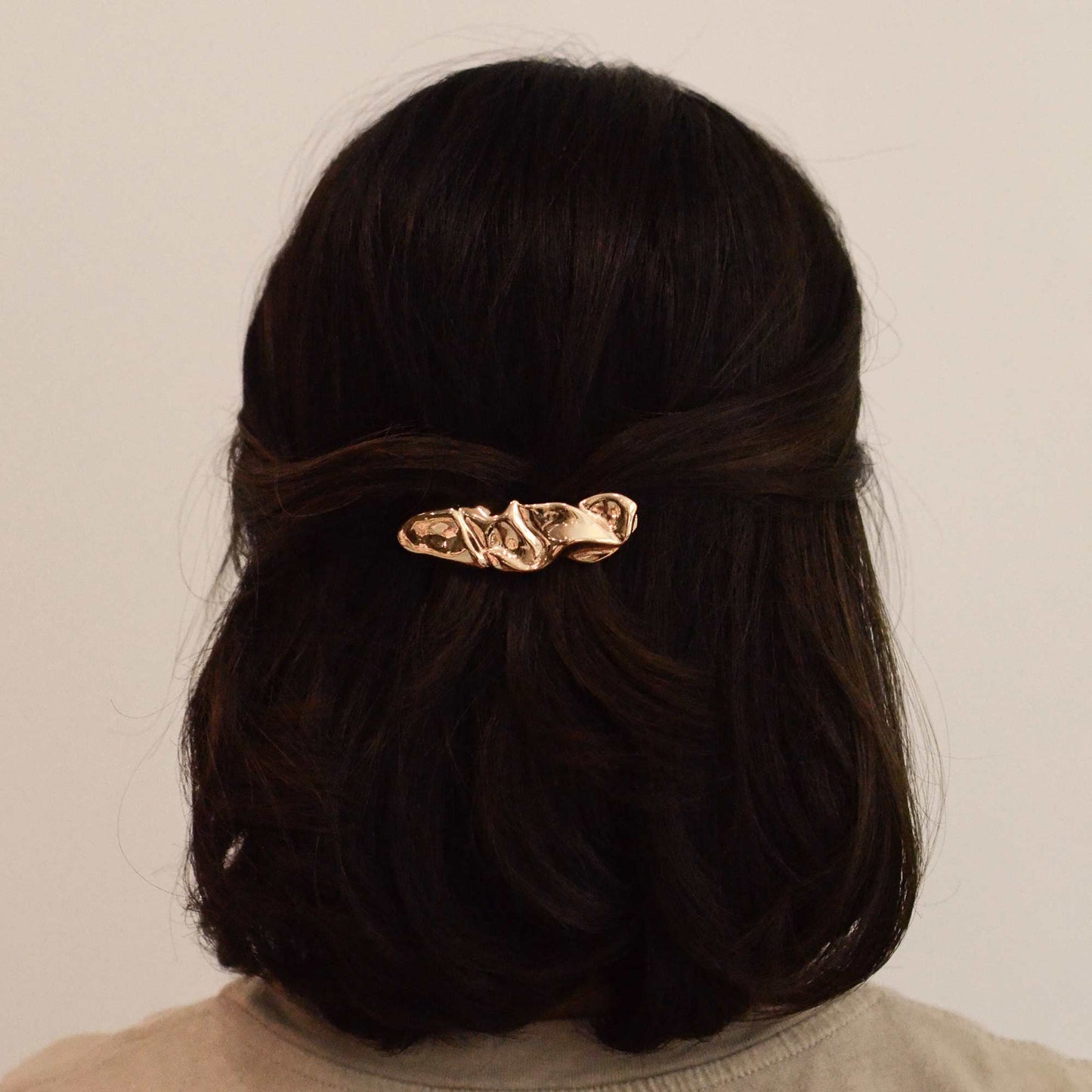 Textured Metal Barrette Hair Clip in Gold