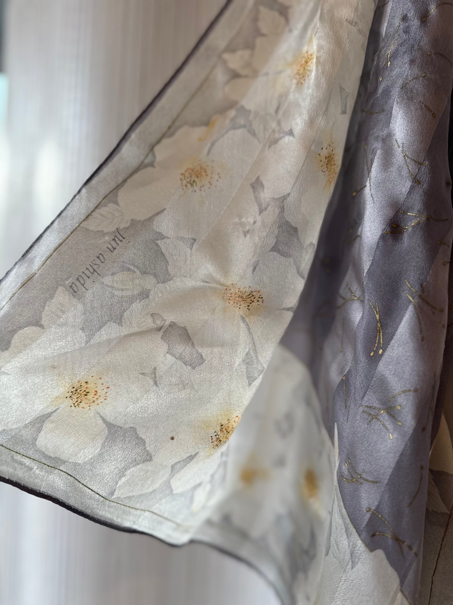 Vintage Japanese Camellia Jun Ashida 100% Silk Scarf