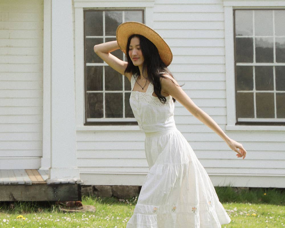 The Camille White Cotton Embroidered Flared Midi Skirt