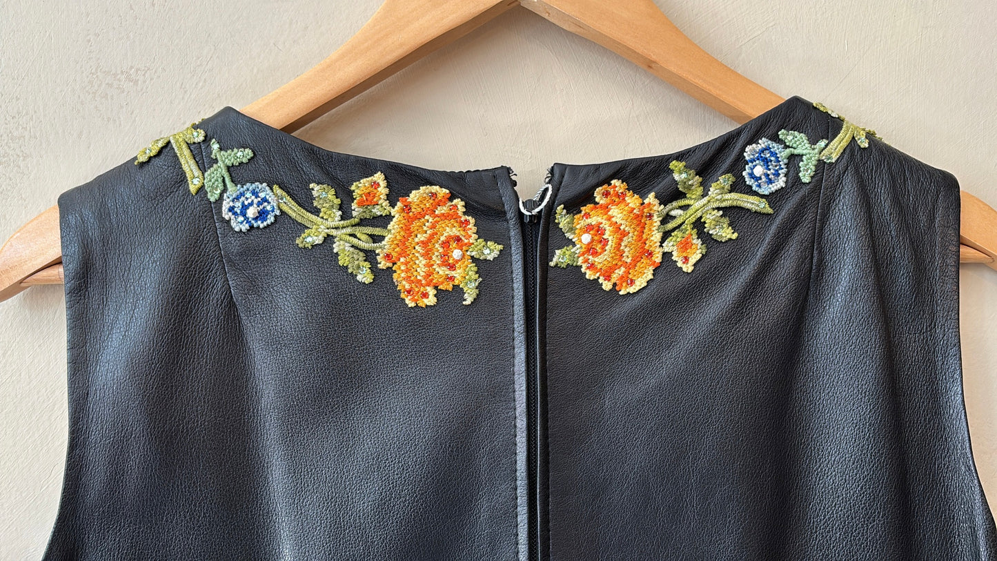 Jill Embroidered Leather Shift Dress