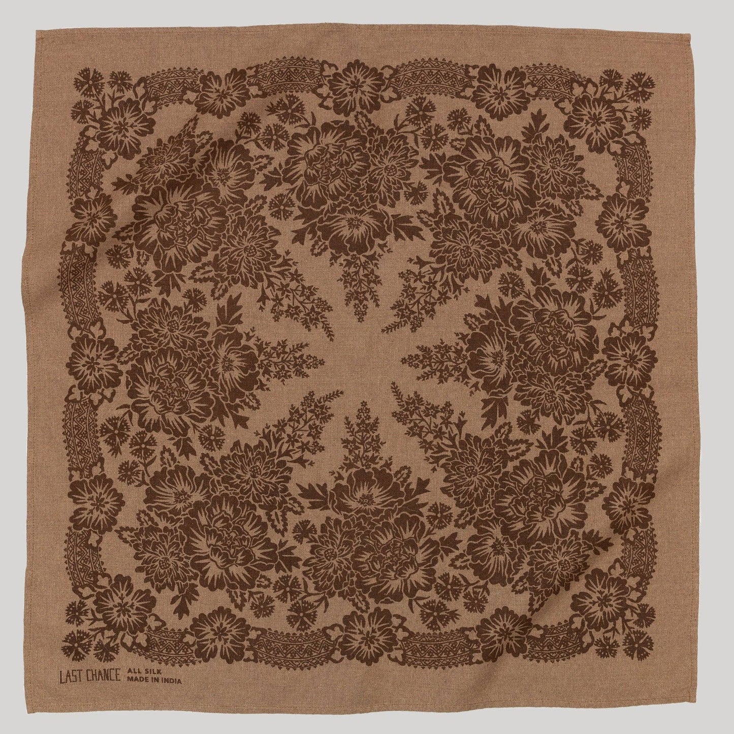 Natural Dye Silk Bandana in Brazil Nut Brown