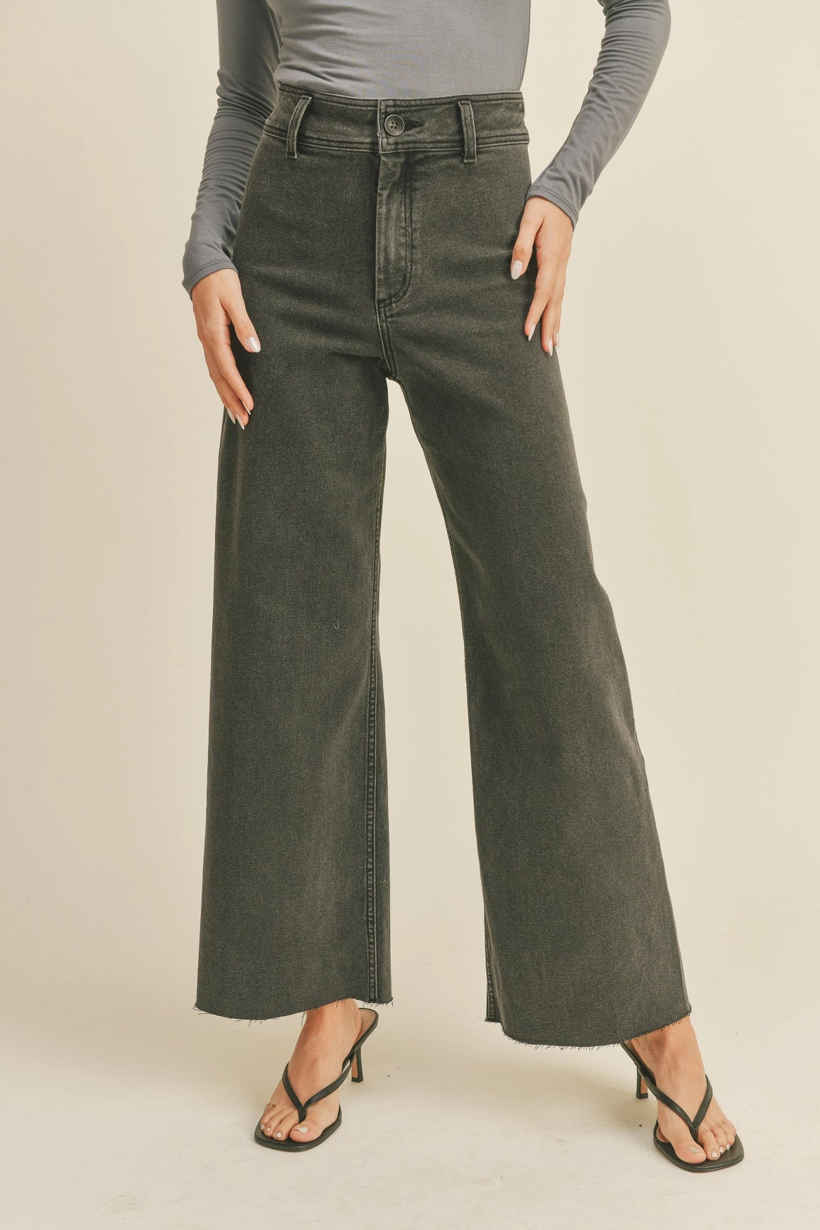 The High Rise Straight Charcoal Wide Leg Denim