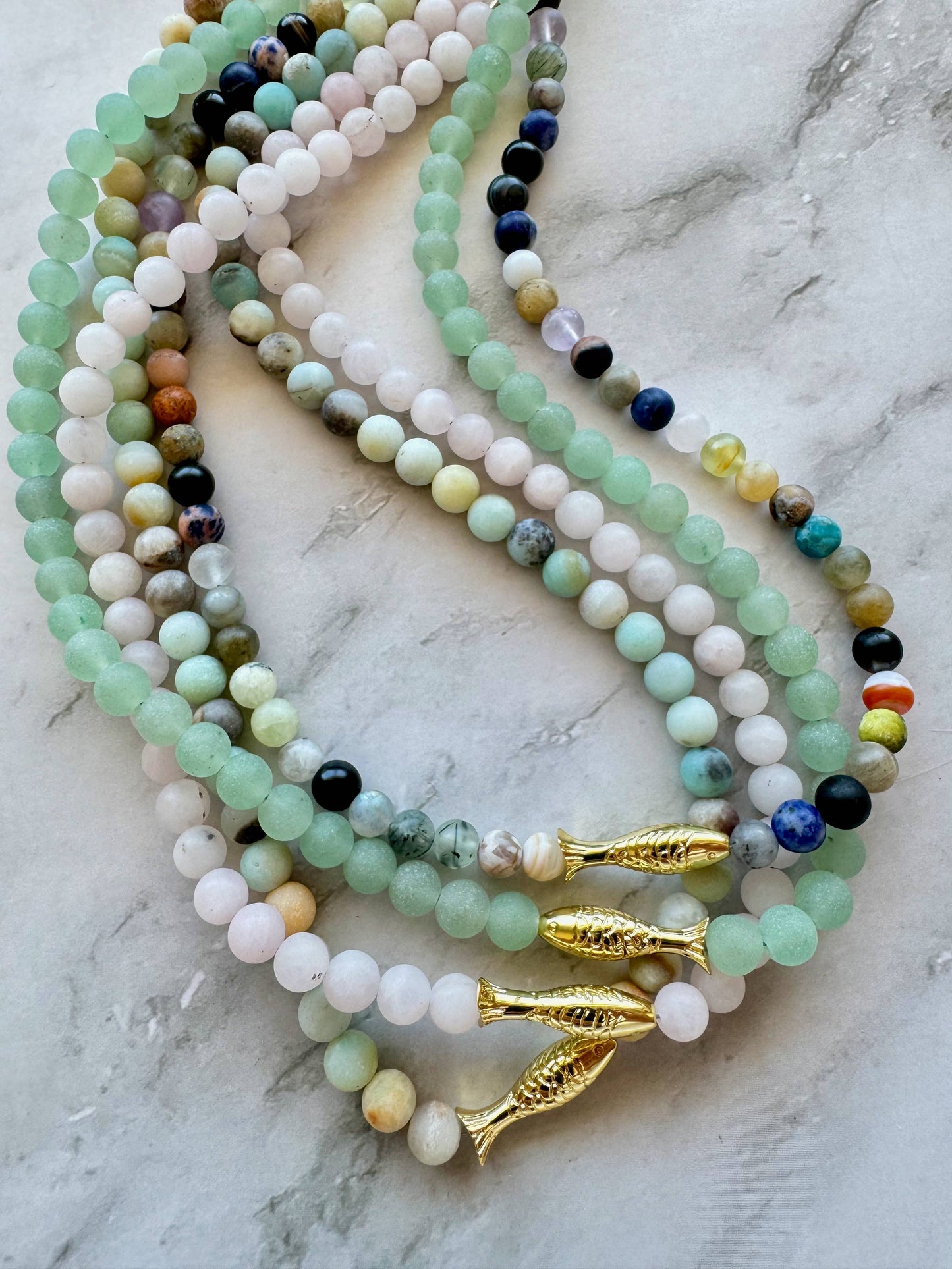 The Ashia Beaded Fish Necklace in Amazonite
