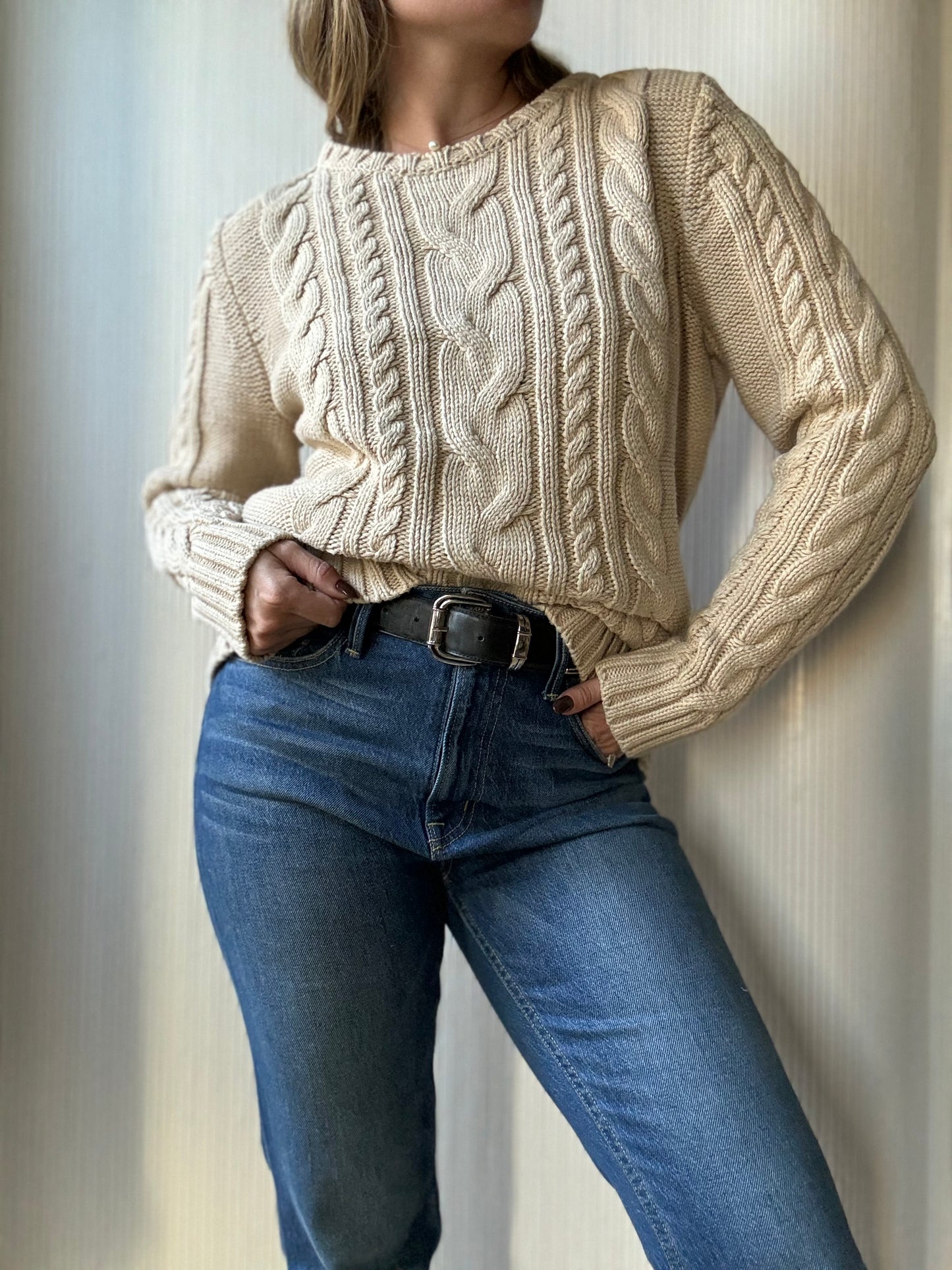 Vintage LL Bean beige cable knit sweater