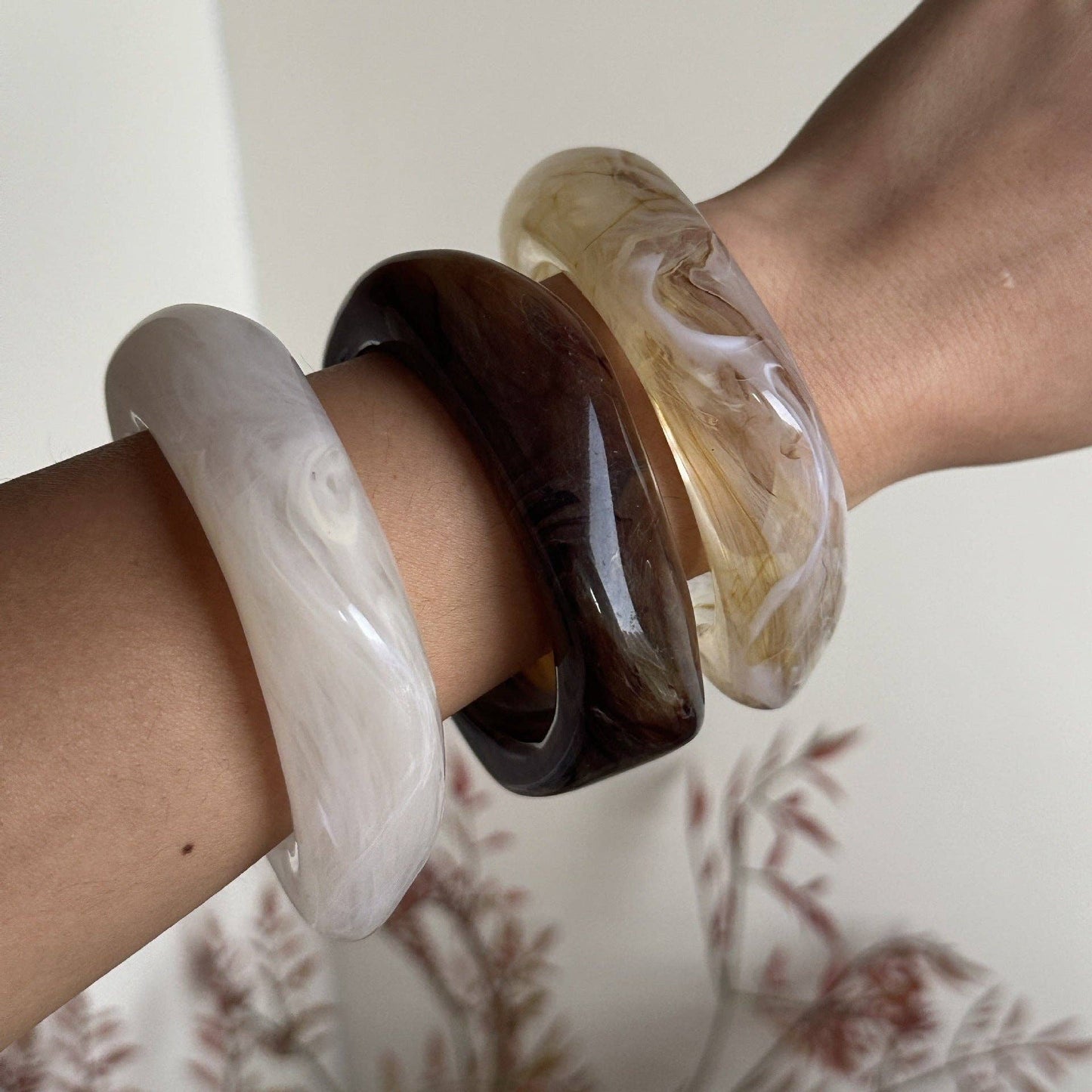 Irregular Resin Bangle in Beige
