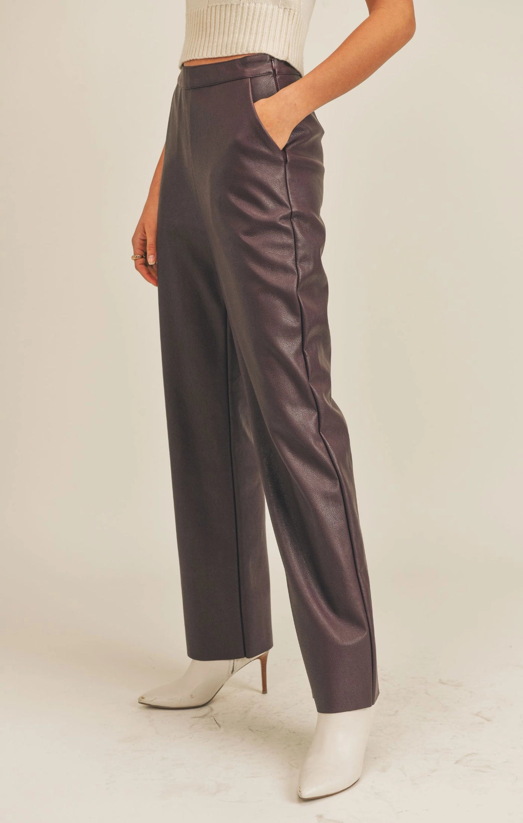 The London Vegan Leather Pants in Burgundy