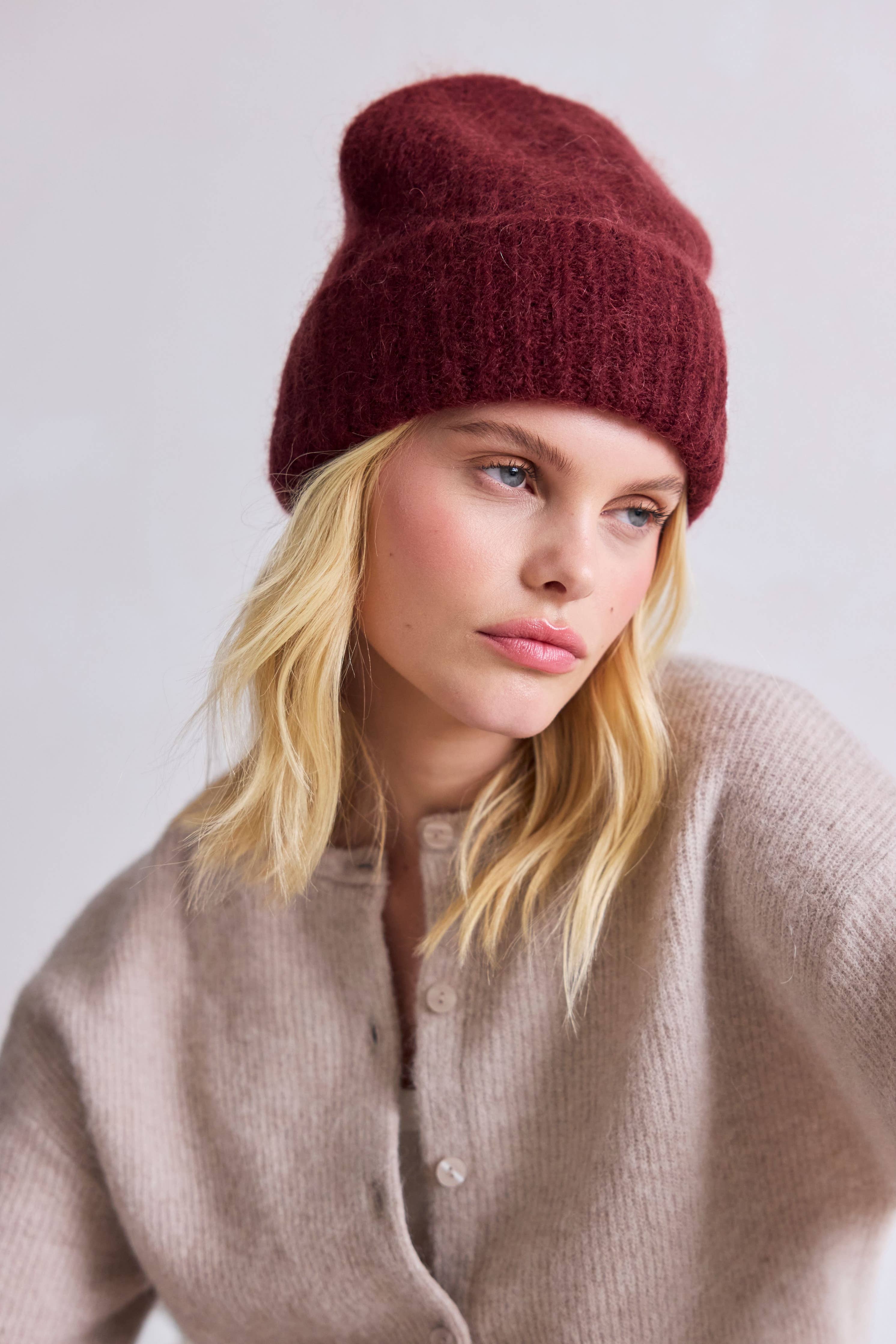 The Mohair Beanie in Cherry Burgundy – Petals & Jackets