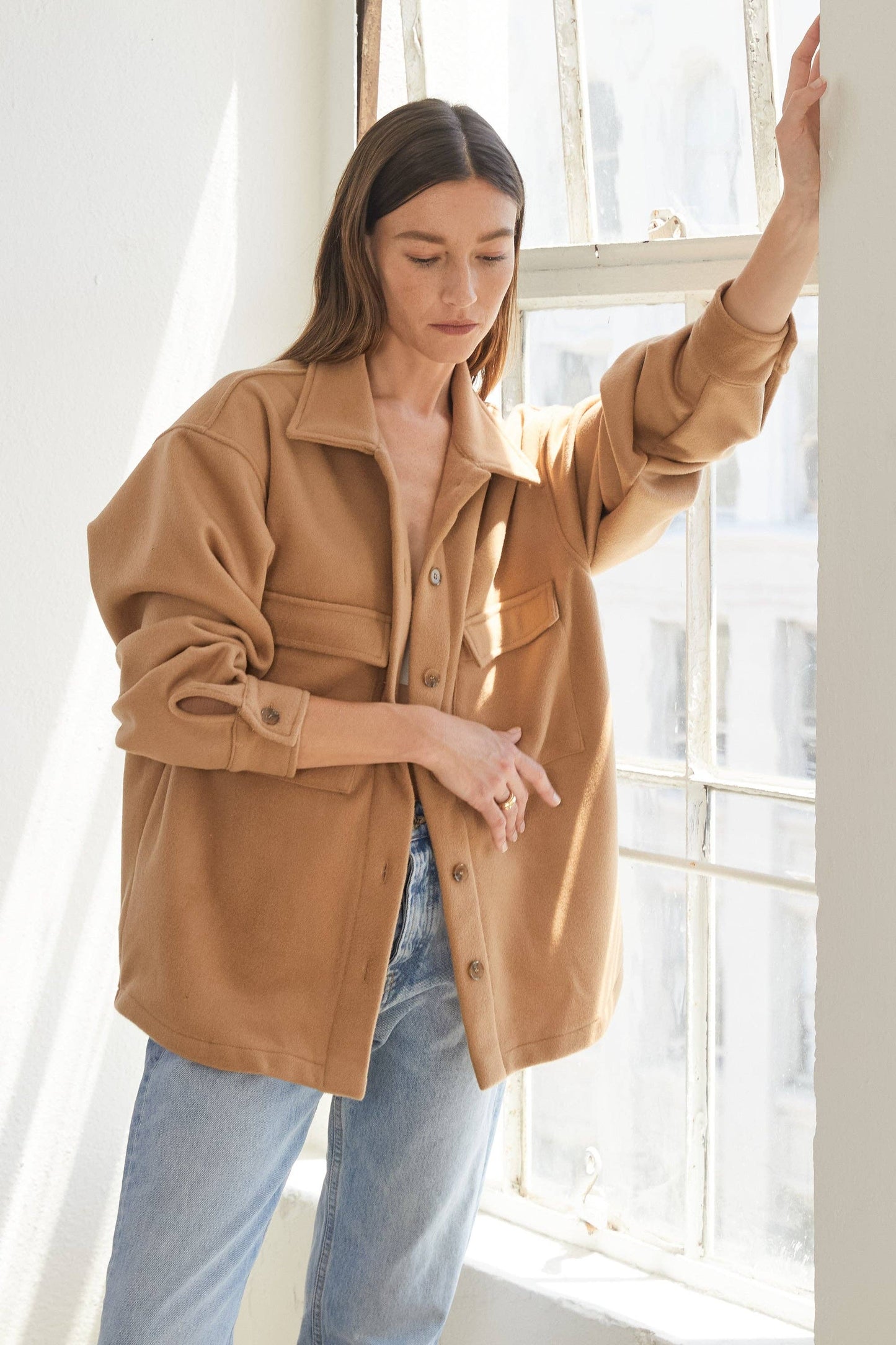 The Almina Wool Shirt Jacket in Light Camel