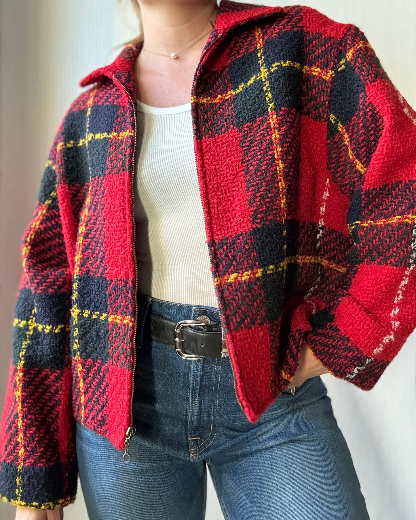 Vintage Wool Plaid Zip Jacket