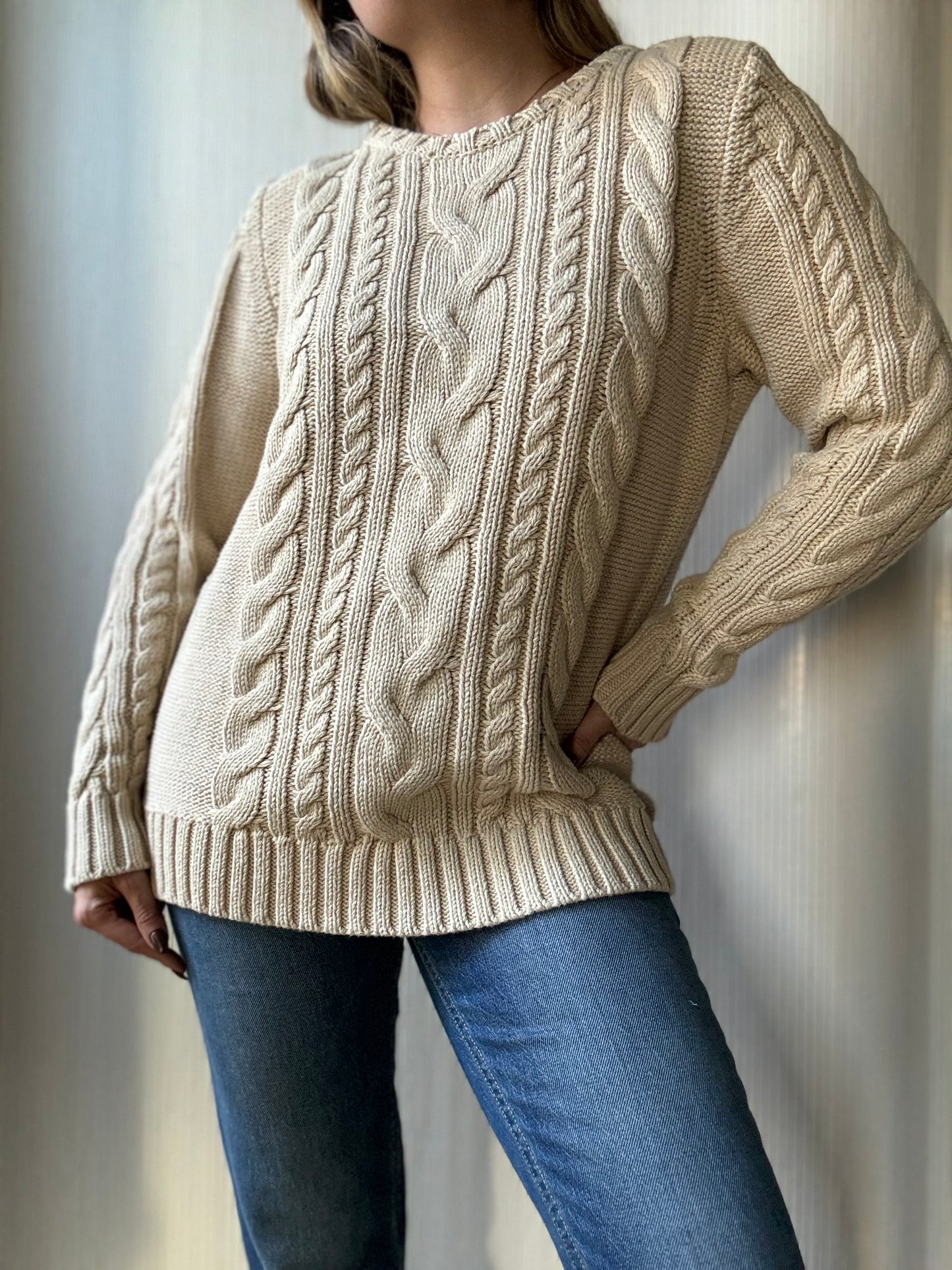 Vintage LL Bean beige cable knit sweater
