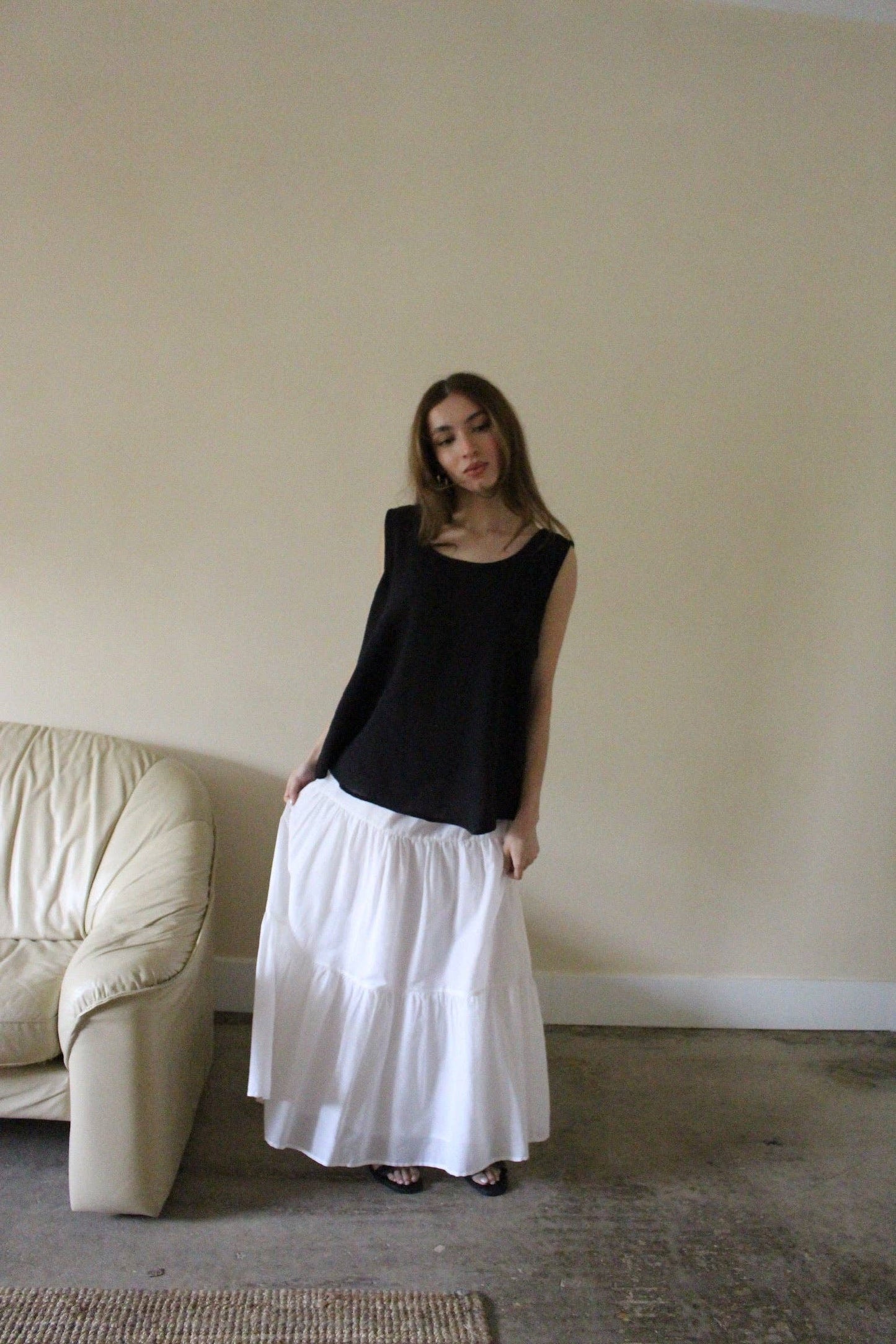 The MiMi Silk Cotton Voile Skirt in White