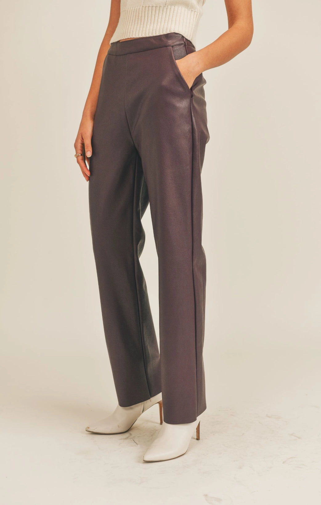 The London Vegan Leather Pants in Burgundy