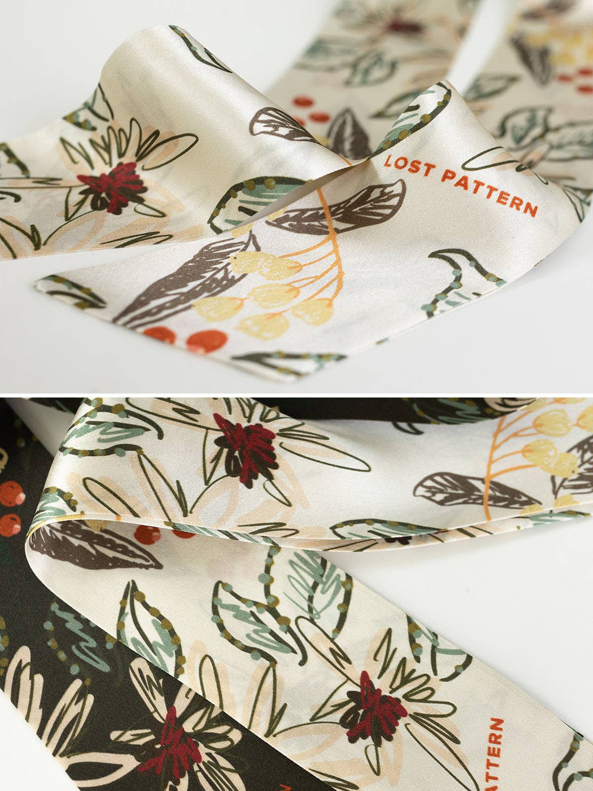 Forest Charm Silk Skinny Scarf in Vanilla