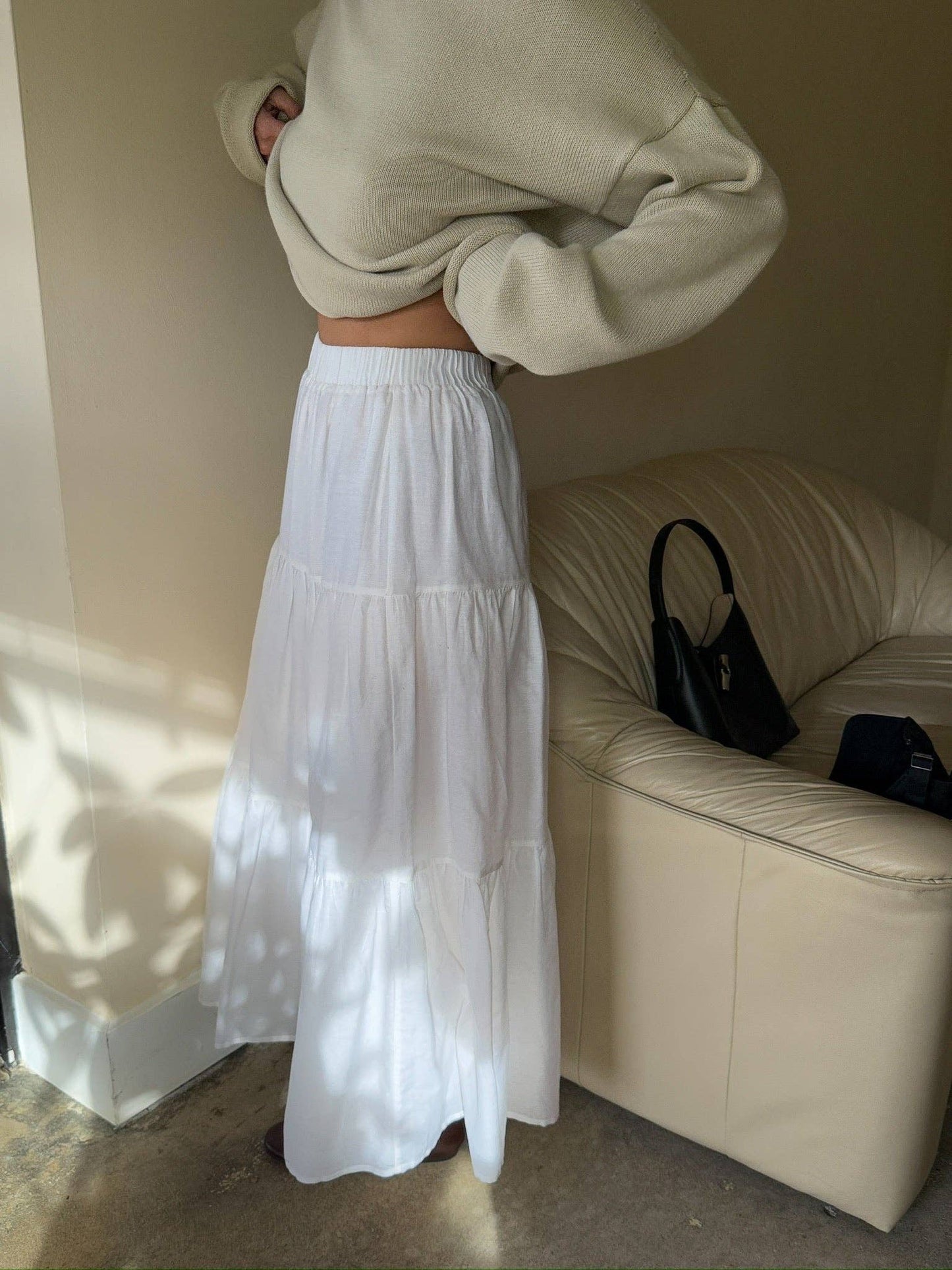 The MiMi Silk Cotton Voile Skirt in White