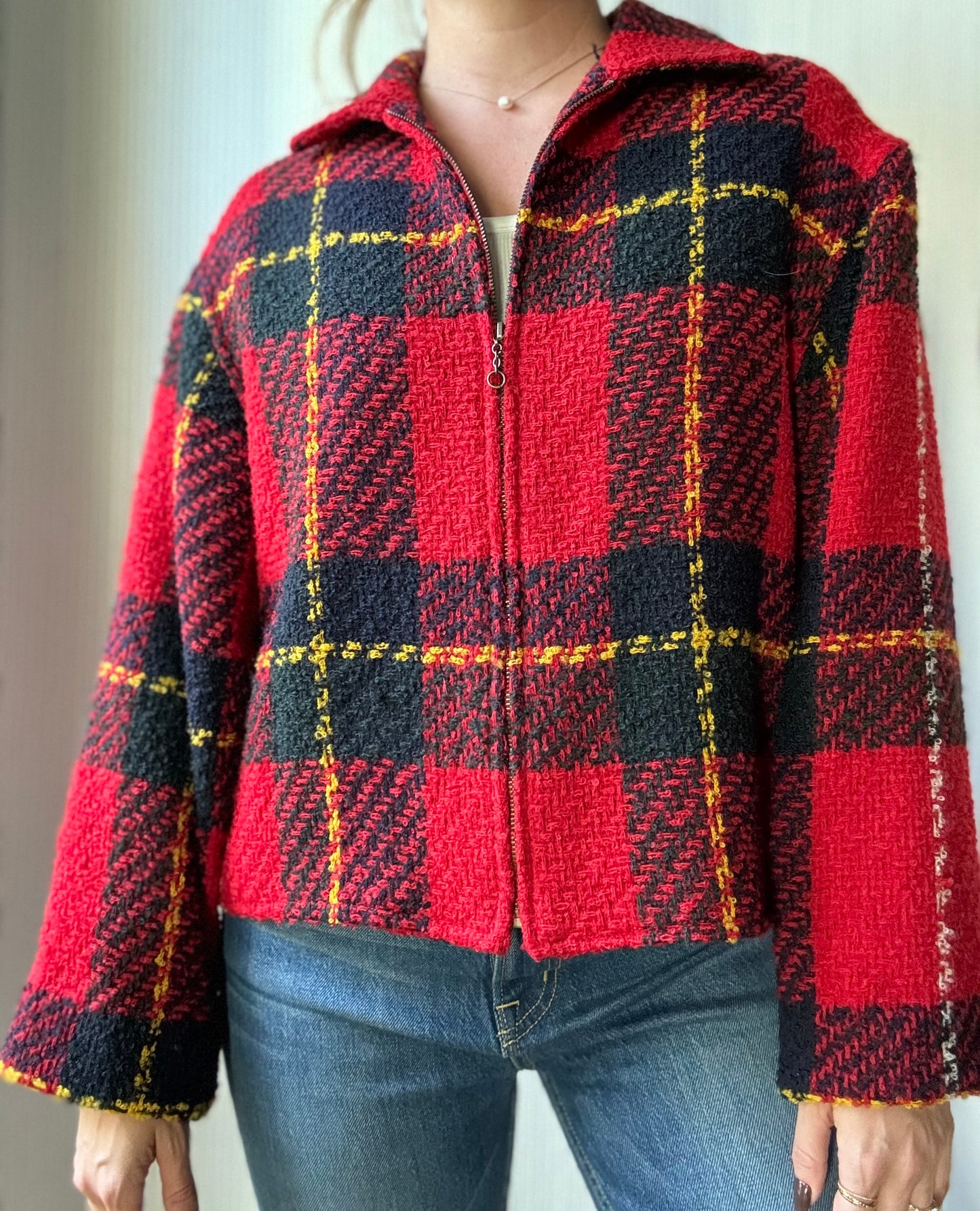 Vintage Wool Plaid Zip Jacket