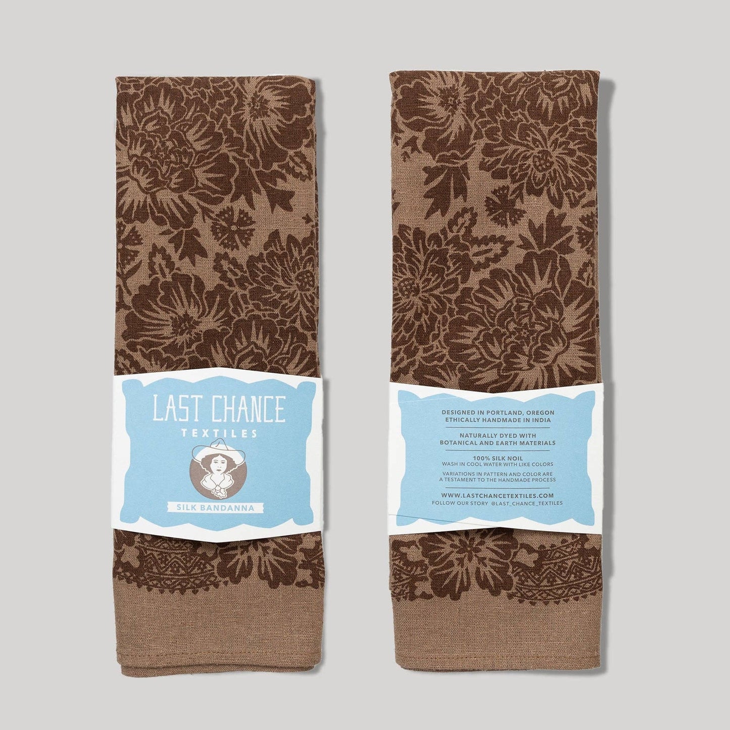 Natural Dye Silk Bandana in Brazil Nut Brown