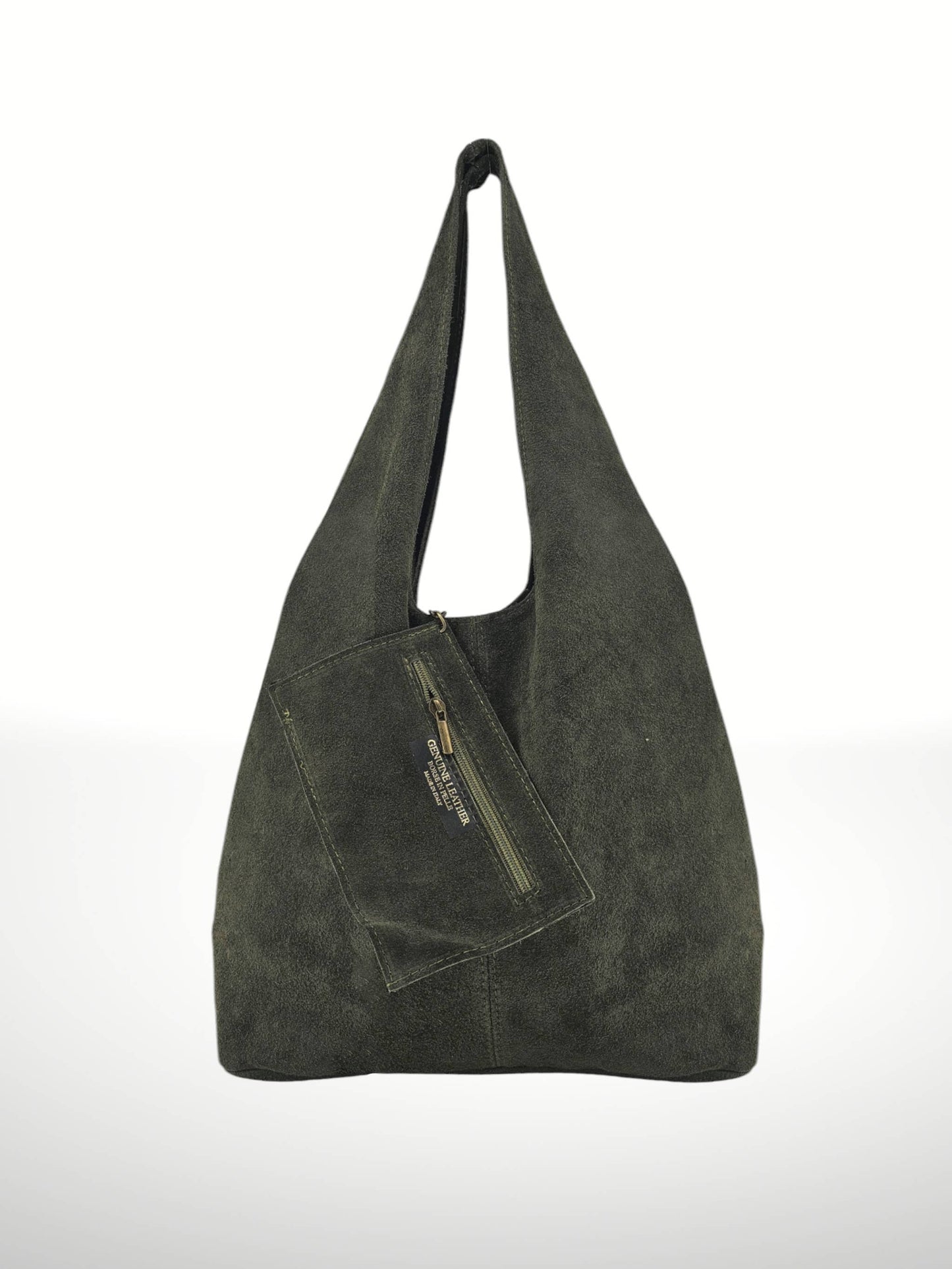 Giannina Suede Shoulder Bag in Militant Green