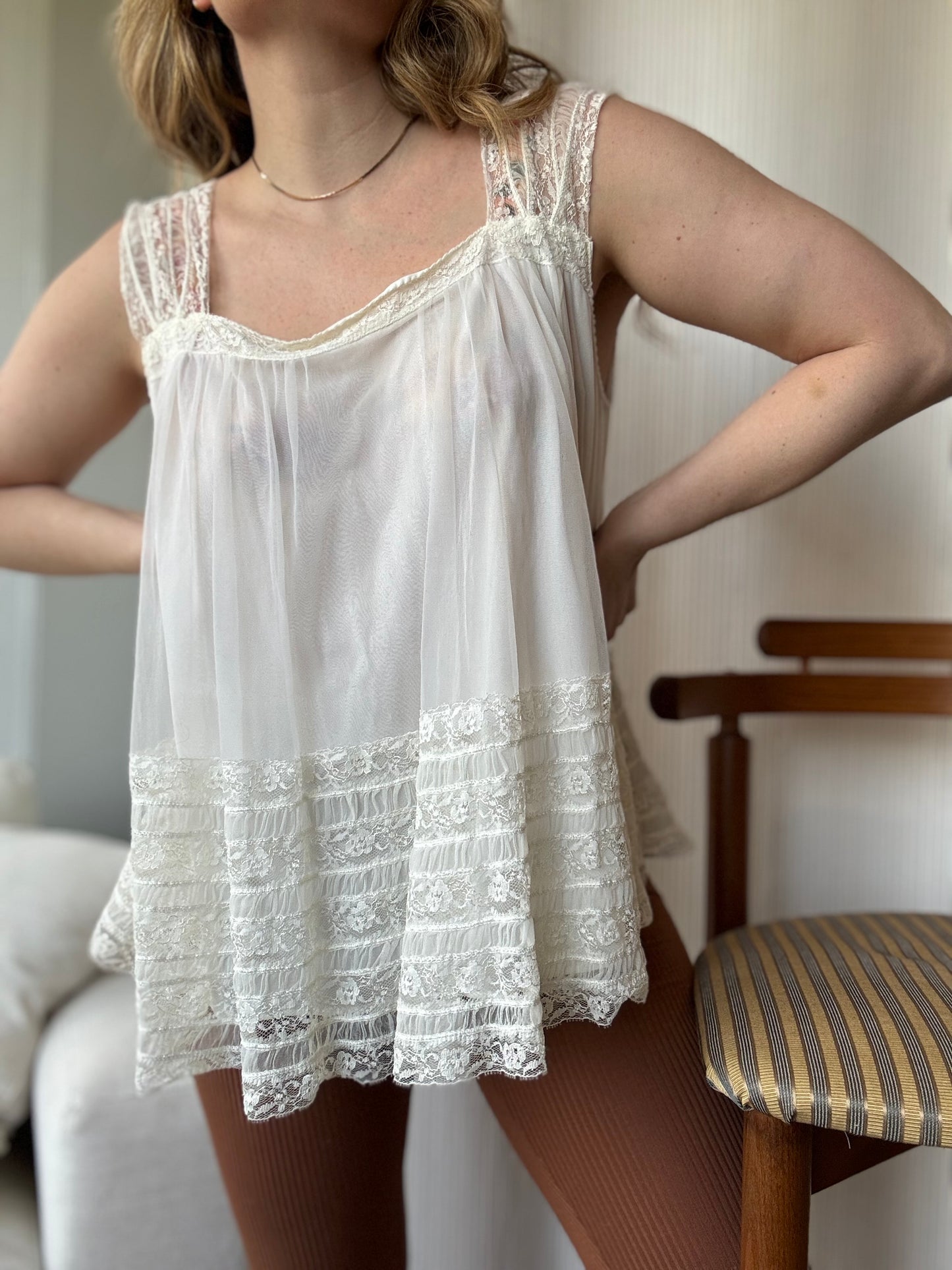 Vintage Coquette Lace Babydoll Top