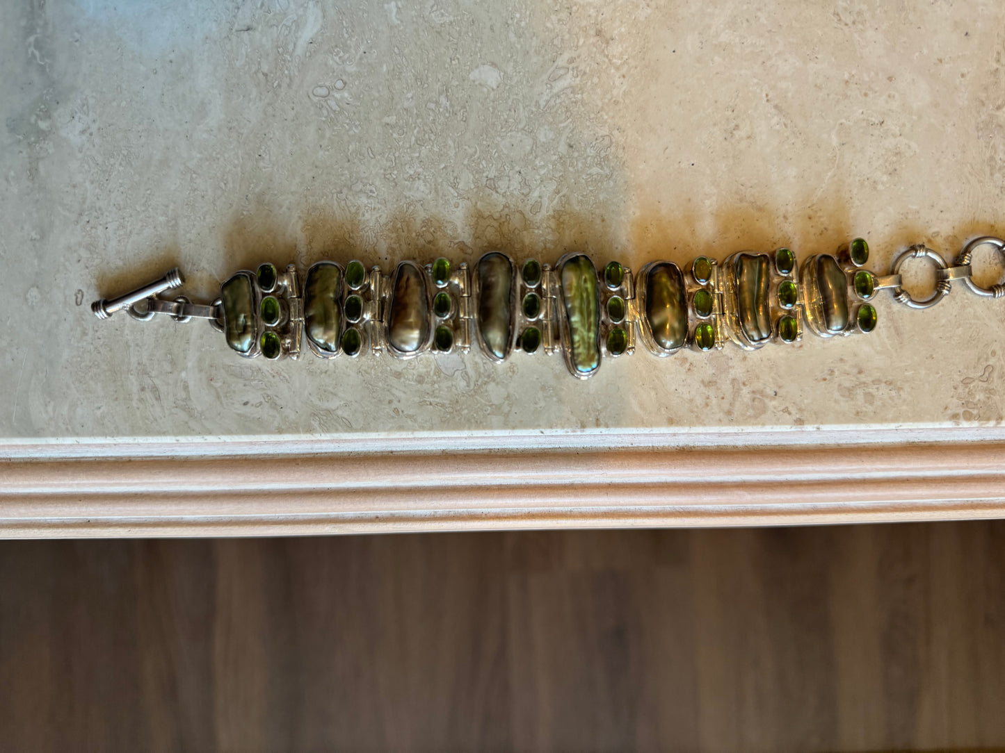 Vintage Mother of Pearl Peridot Bracelet