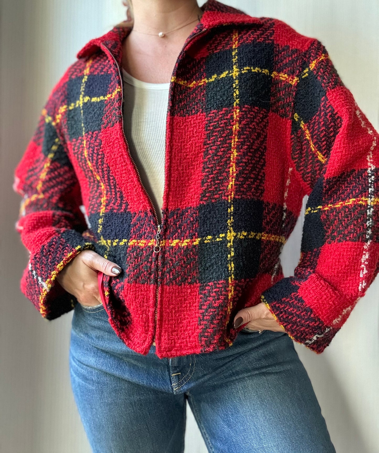Vintage Wool Plaid Zip Jacket