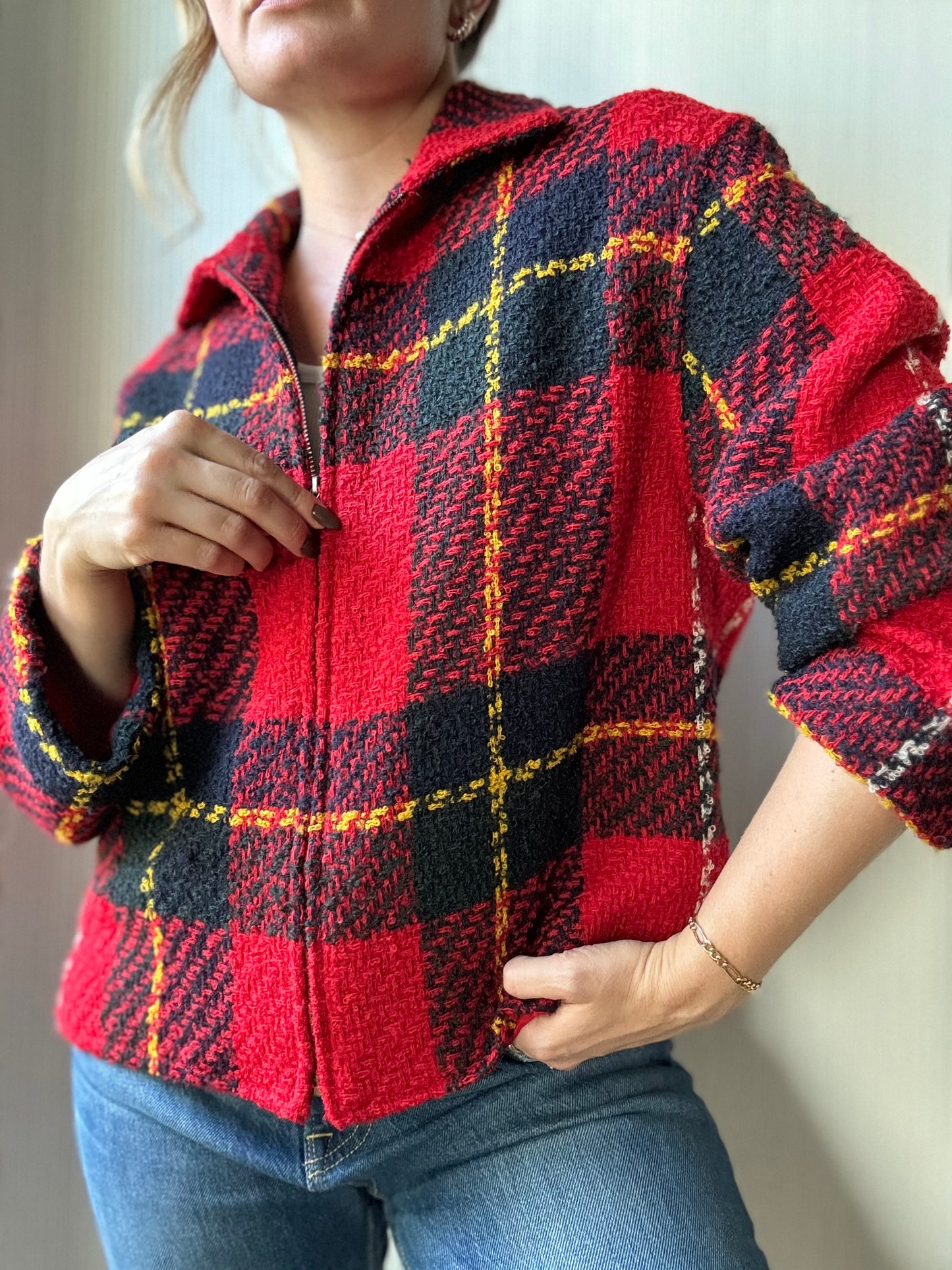 Vintage Wool Plaid Zip Jacket