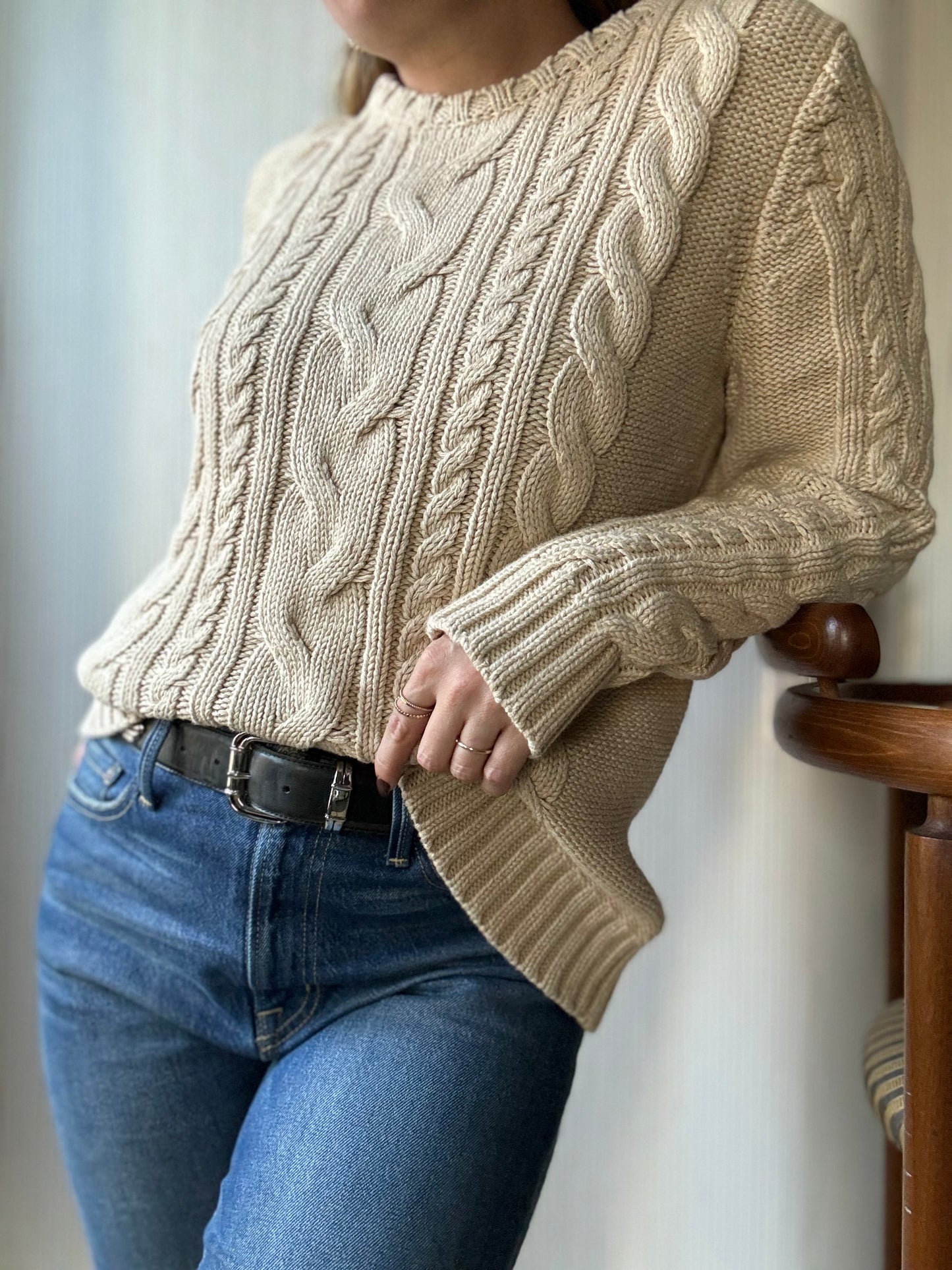 Vintage LL Bean beige cable knit sweater