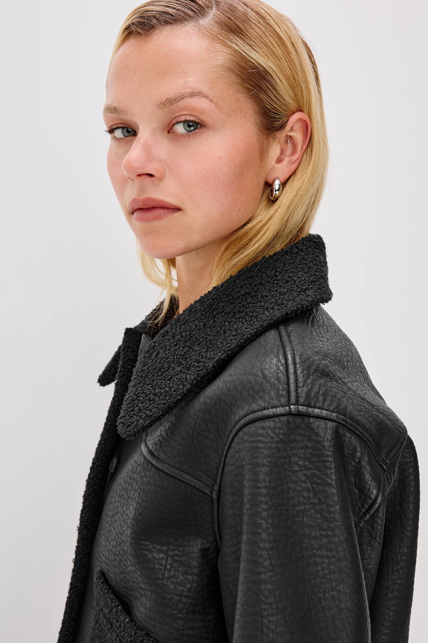 The Dria Jacket in Black Shearling by Rails