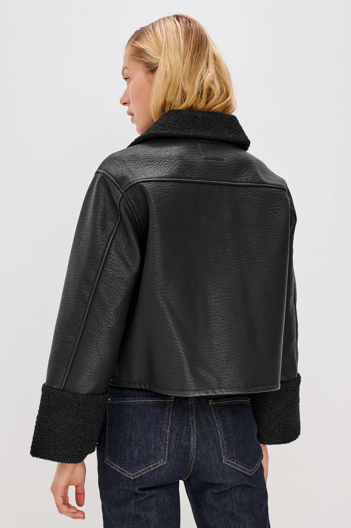 The Dria Jacket in Black Shearling by Rails