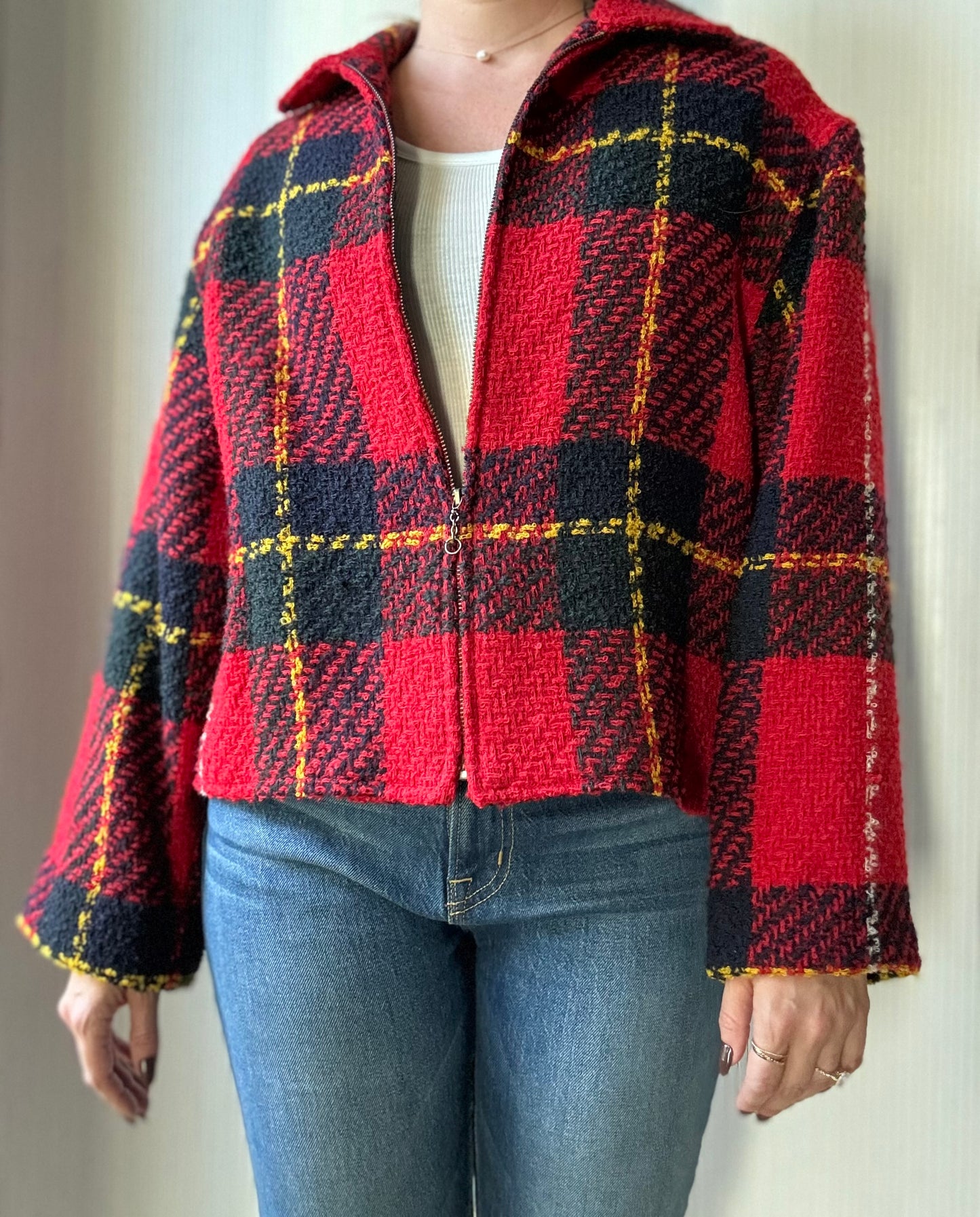 Vintage Wool Plaid Zip Jacket