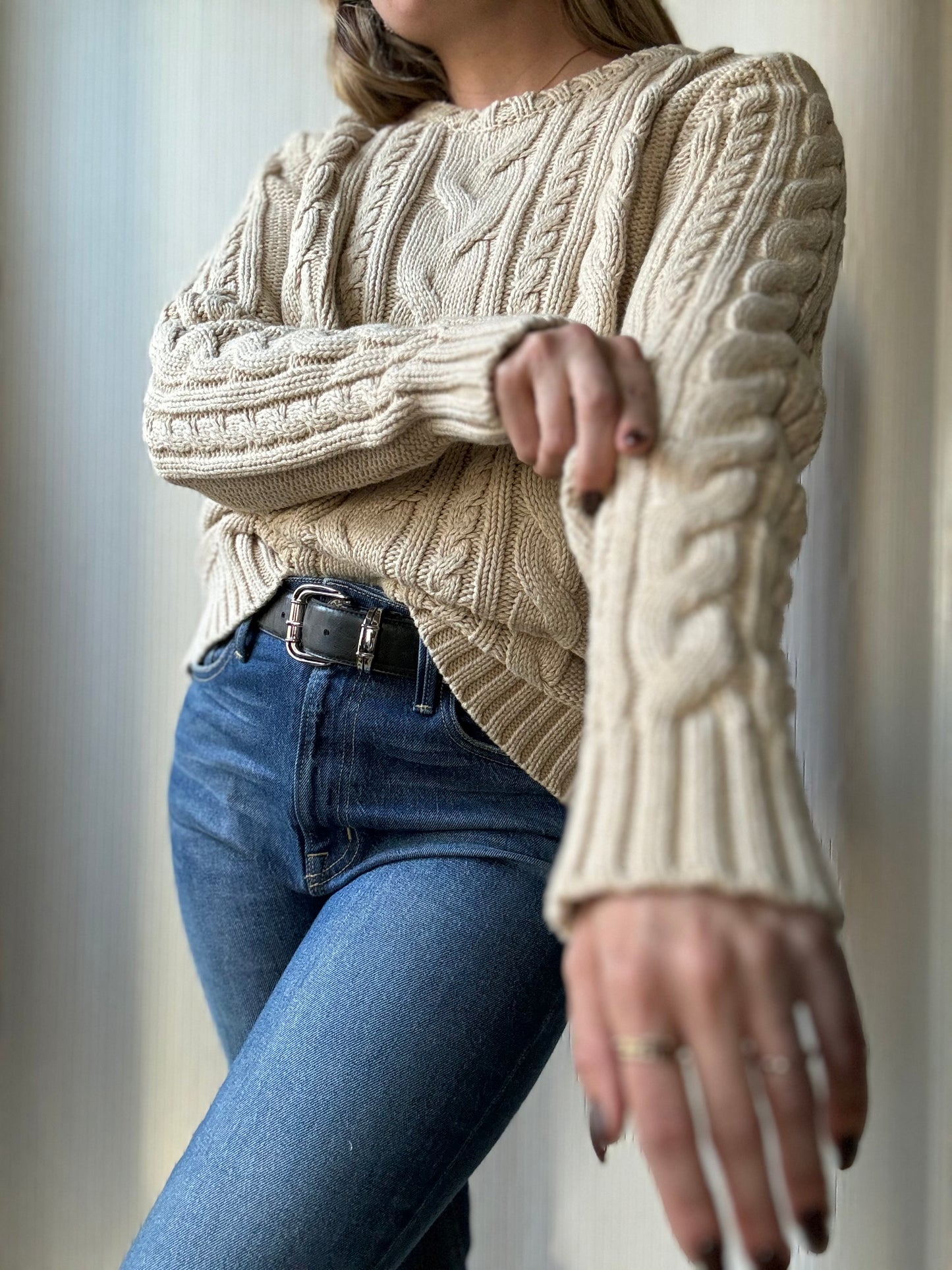 Vintage LL Bean beige cable knit sweater