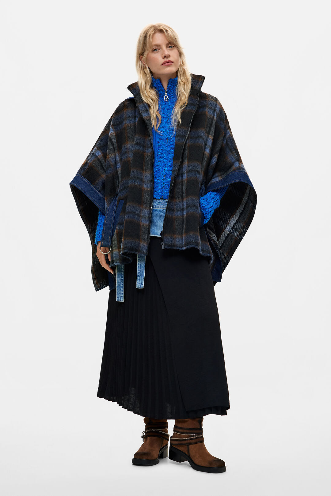 Plaid Denim Poncho by Desigual