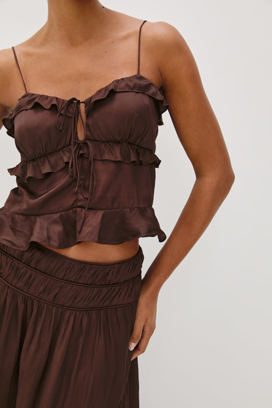 The Ortona Espresso Ruffle Top by Rails
