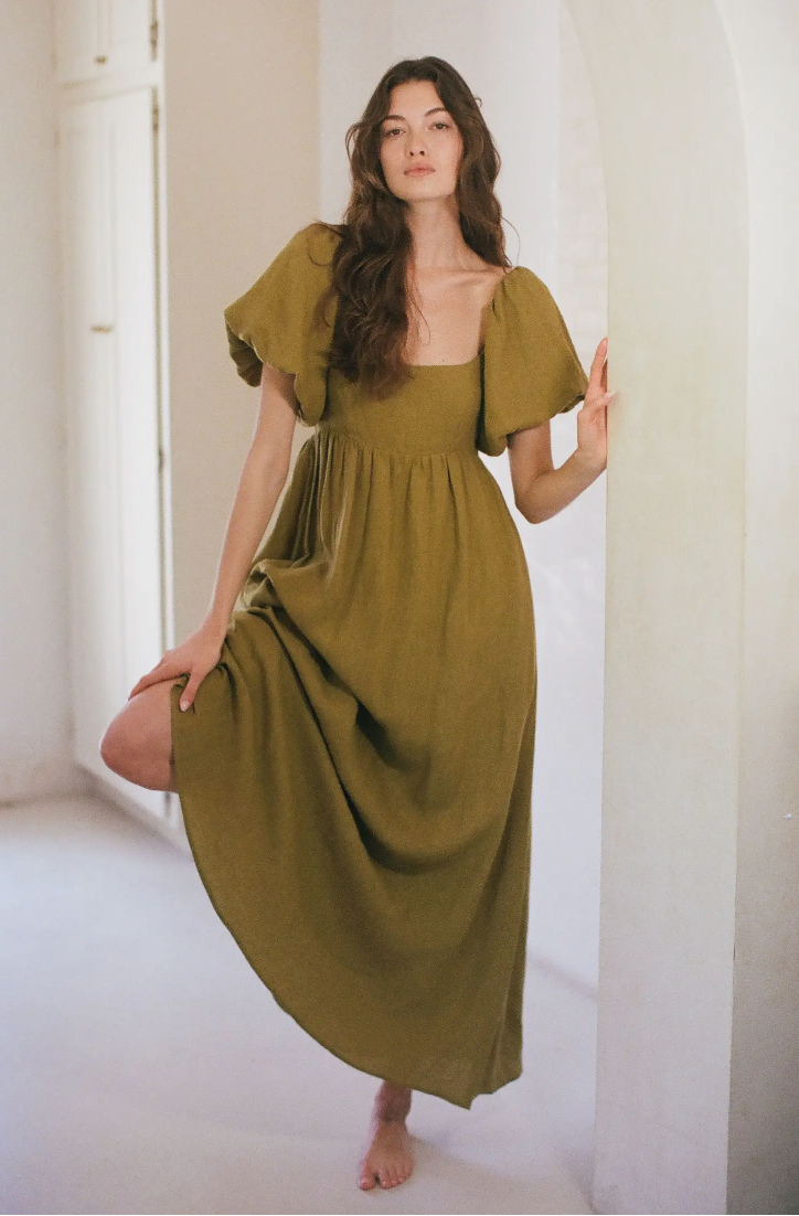 The Candace Olive Linen Dress