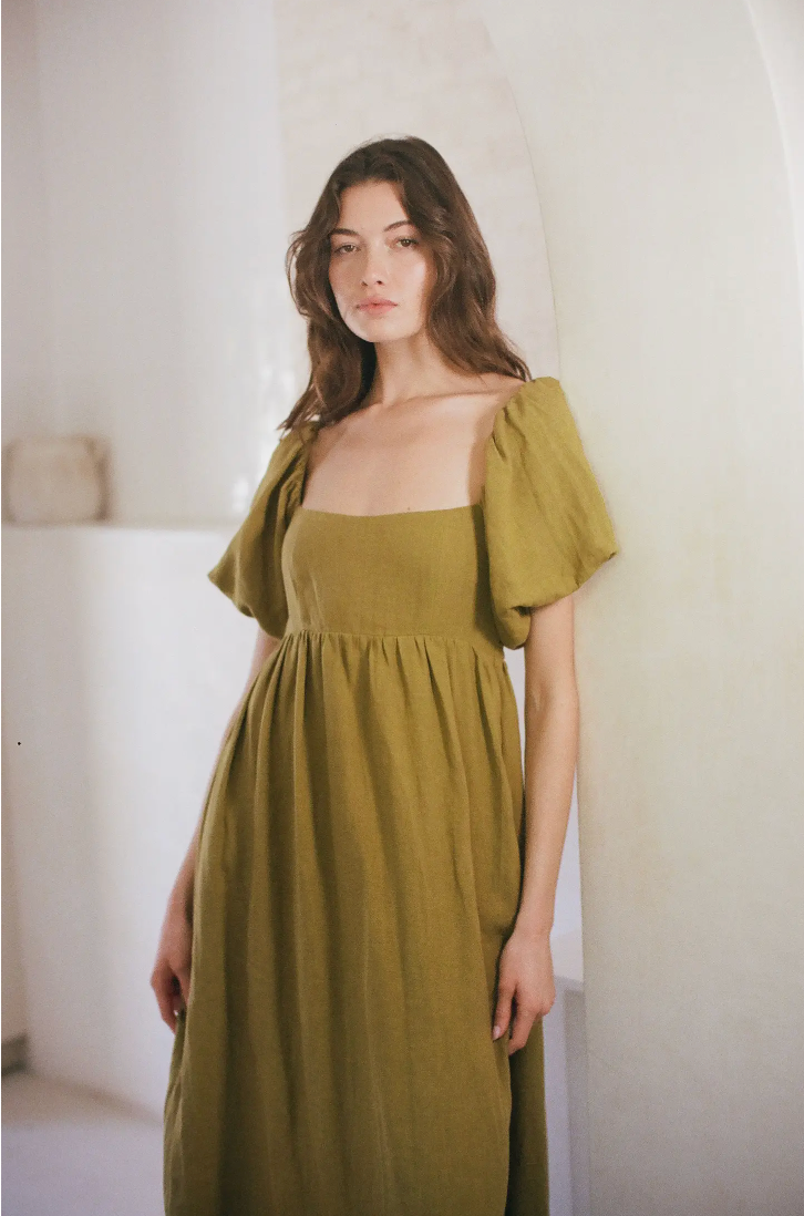 The Candace Olive Linen Dress