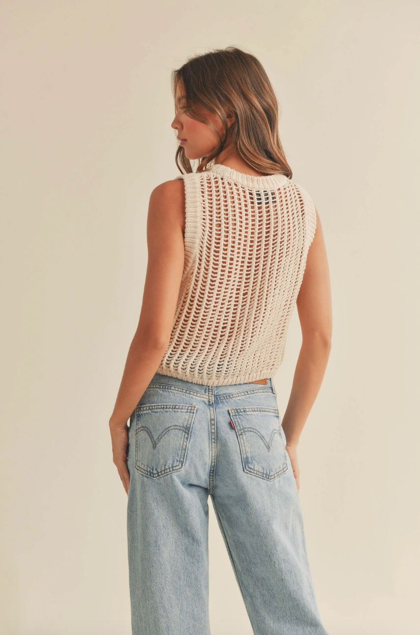 The Averly Sleeveless Crotchet Knitted Top in Nude