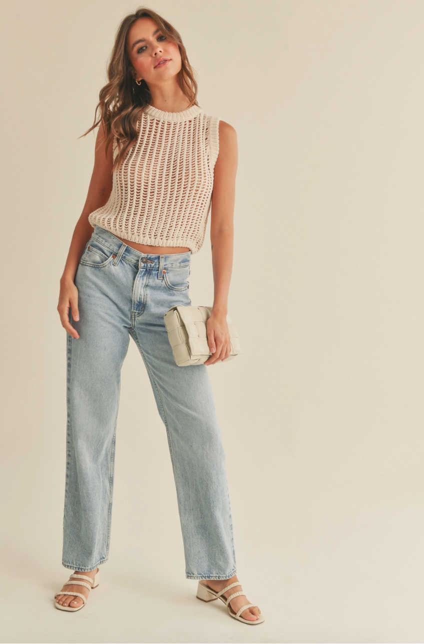 The Averly Sleeveless Crotchet Knitted Top in Nude